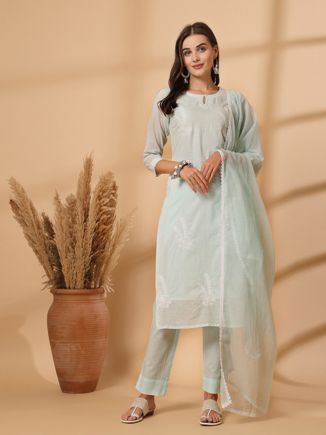 Shangri LA MS Designs Women Dyed Regular Pure Cotton Kurta with Trousers & With Dupatta, Sea green
Shangri LA MS Designs Women Dyed Regular Pure Cotton Kurta with Trousers & With Dupatta, Sea green