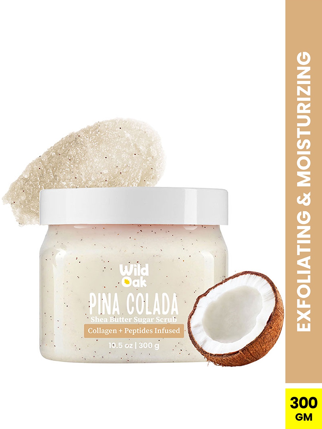 Wild Oak Pina Colada Shea Butter Sugar Body Scrub with Vegan Collagen & Peptides - 300g, Off white
Wild Oak Pina Colada Shea Butter Sugar Body Scrub with Vegan Collagen & Peptides - 300g, Off white