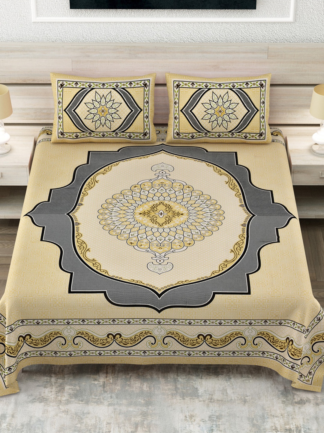 JAIPUR FABRIC Yellow & Grey Geometric 180 TC Pure Cotton King Bedsheet Set-2.54 m x 2.74 m
JAIPUR FABRIC Yellow & Grey Geometric 180 TC Pure Cotton King Bedsheet Set-2.54 m x 2.74 m