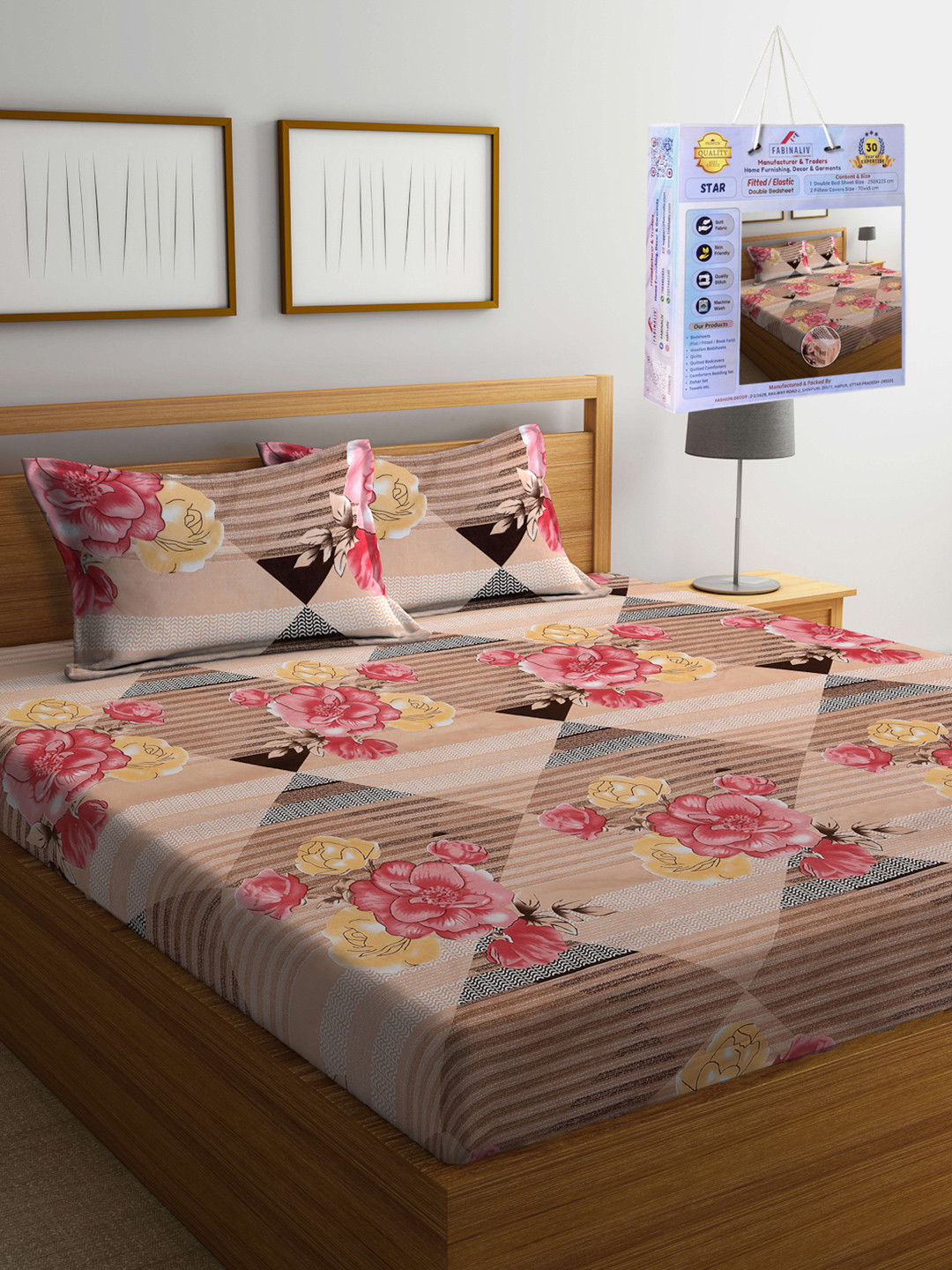 FABINALIV Pink & Black Floral 300 TC King Bedsheet with 2 Pillow Covers 2.50 m x 2.25 m
FABINALIV Pink & Black Floral 300 TC King Bedsheet with 2 Pillow Covers 2.50 m x 2.25 m