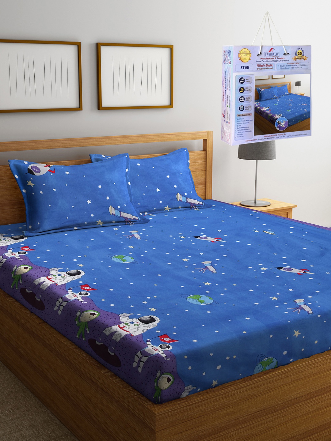 FABINALIV Blue & White Cartoon Characters 300 TC Fitted King Bedsheet Set 2.50m X 2.25m
FABINALIV Blue & White Cartoon Characters 300 TC Fitted King Bedsheet Set 2.50m X 2.25m