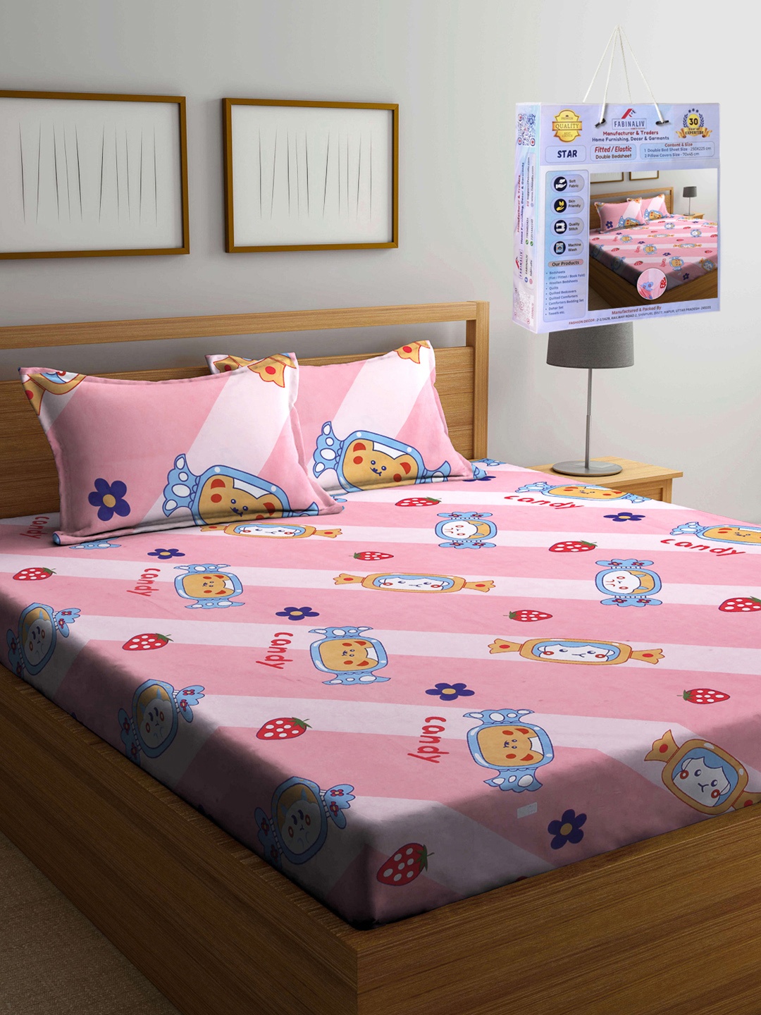 FABINALIV Pink & Yellow Cartoon Characters 300 TC King Bedsheet Set 2.50 m x 2.25 m
FABINALIV Pink & Yellow Cartoon Characters 300 TC King Bedsheet Set 2.50 m x 2.25 m