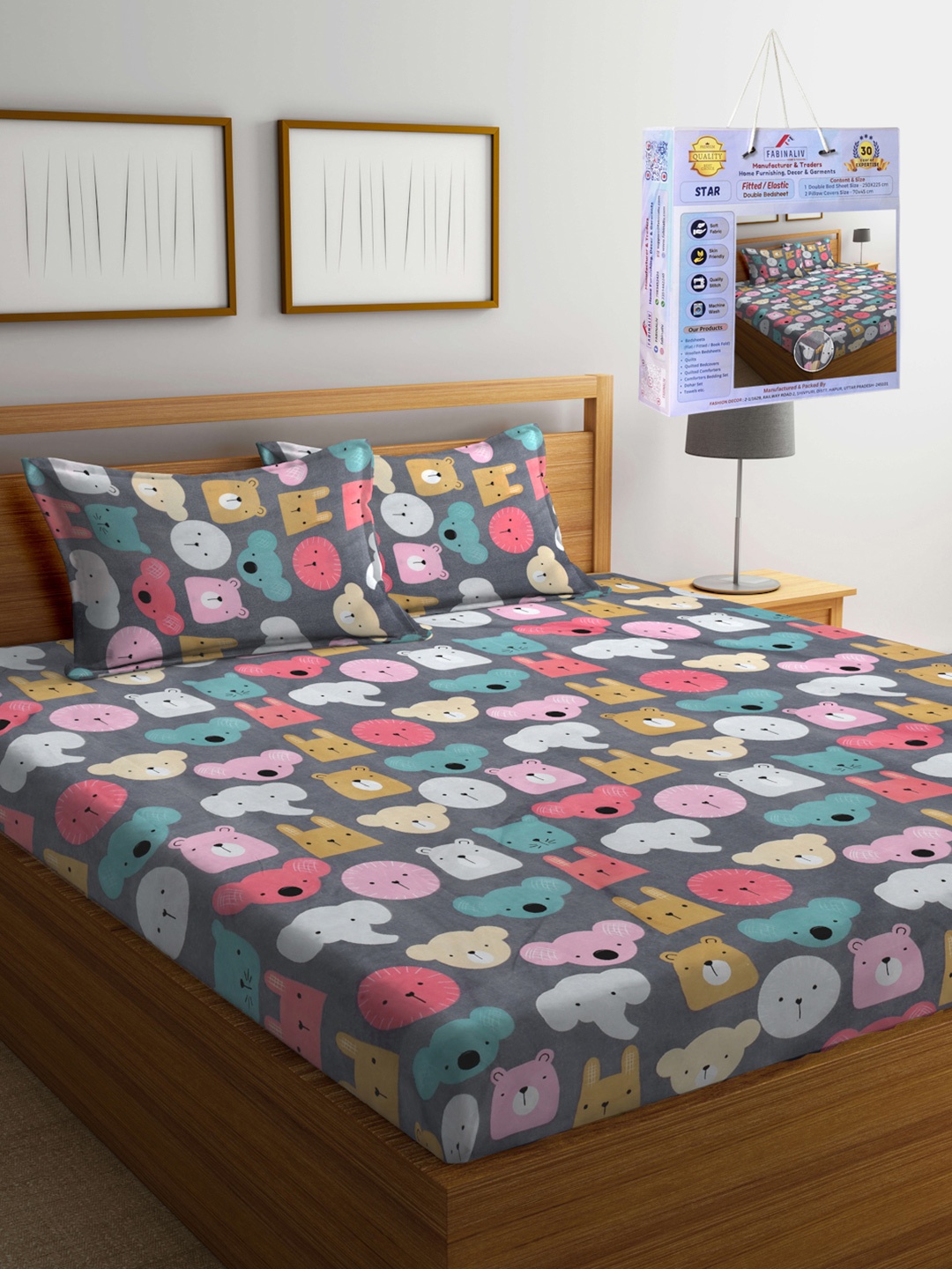 FABINALIV Grey & Pink Cartoon Characters 300 TC Fitted King Bedsheet Set 2.50m X 2.25m
FABINALIV Grey & Pink Cartoon Characters 300 TC Fitted King Bedsheet Set 2.50m X 2.25m