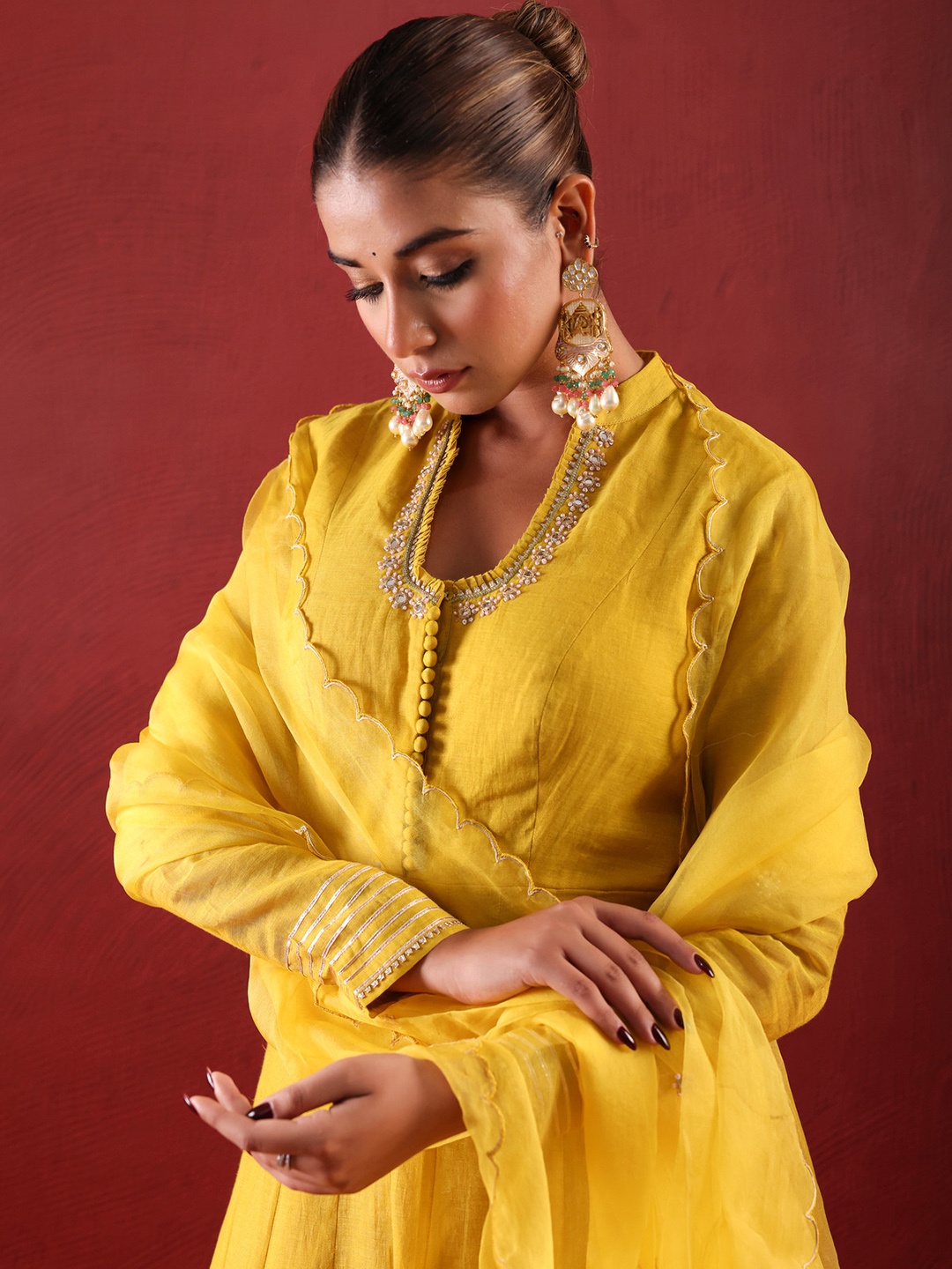 JAIPURIBANNO Women Printed Empire Mirror Work Kurta with Palazzos & With Dupatta, Yellow
JAIPURIBANNO Women Printed Empire Mirror Work Kurta with Palazzos & With Dupatta, Yellow