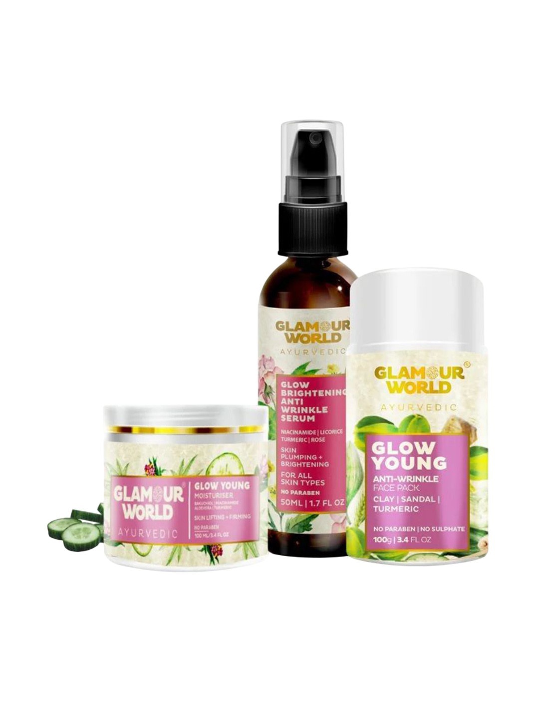 Glamour World Ayurvedic Set Of 3 Glow Young Moisturizer With Face Pack & Serum, Multi
Glamour World Ayurvedic Set Of 3 Glow Young Moisturizer With Face Pack & Serum, Multi