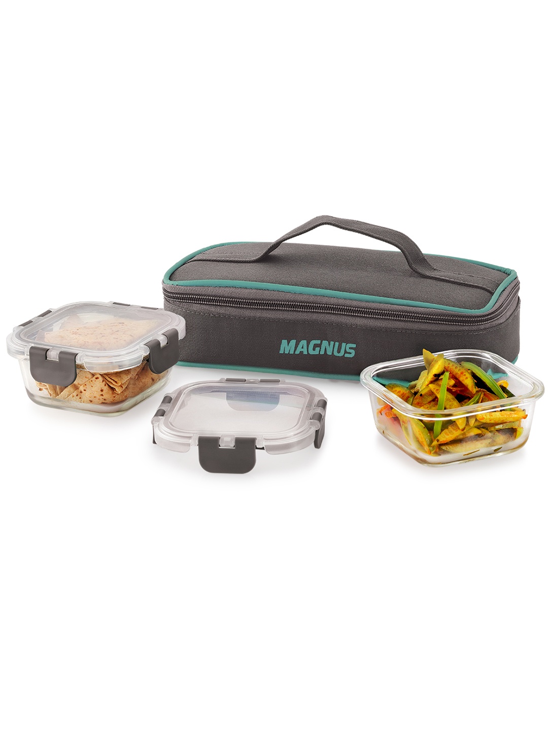 Magnus Glock Solid 640ml Glass Lunch Box with 2 Square Borosilicate Containers & Pouch, Grey
Magnus Glock Solid 640ml Glass Lunch Box with 2 Square Borosilicate Containers & Pouch, Grey