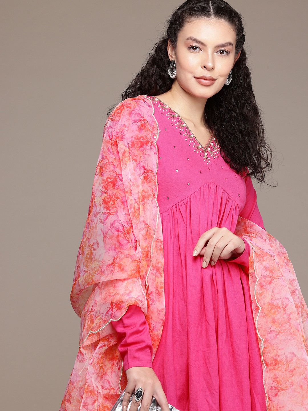Bahe Kurtiz Yoke Design Empire Beaded Pure Cotton Anarkali Kurta With Trousers & Dupatta, Pink
Bahe Kurtiz Yoke Design Empire Beaded Pure Cotton Anarkali Kurta With Trousers & Dupatta, Pink