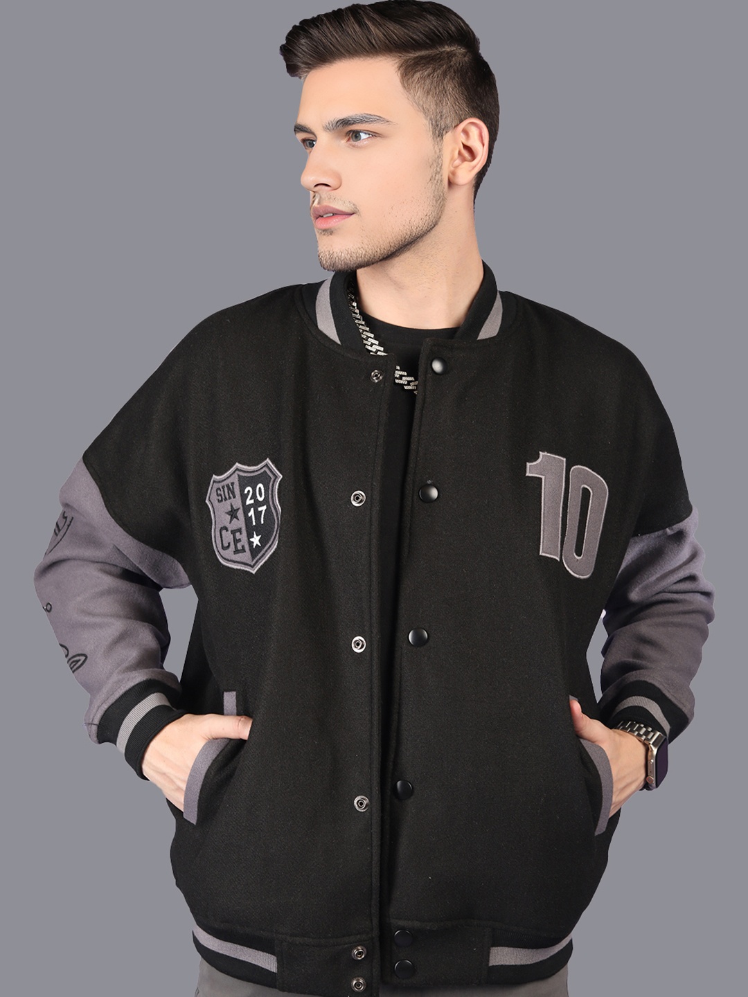 HRX by Hrithik Roshan Men Colourblocked Stand-Collar Oversized Varsity Jacket, Black
HRX by Hrithik Roshan Men Colourblocked Stand-Collar Oversized Varsity Jacket, Black
