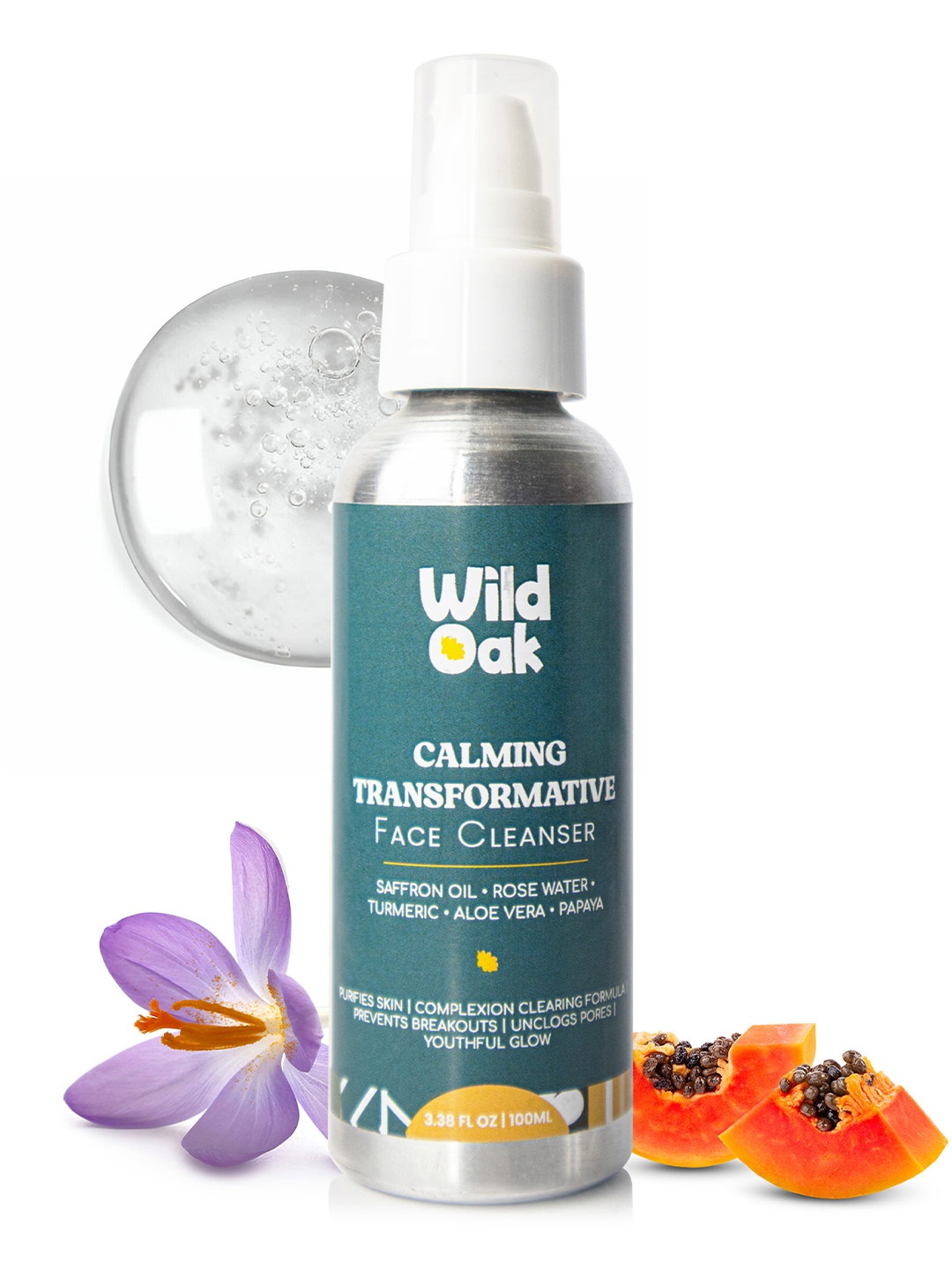Wild Oak Ayurvedic Kesar Haldi & Aloevera Face Wash for Acne-Pimples & Pores - 100ml, Transparent
Wild Oak Ayurvedic Kesar Haldi & Aloevera Face Wash for Acne-Pimples & Pores - 100ml, Transparent