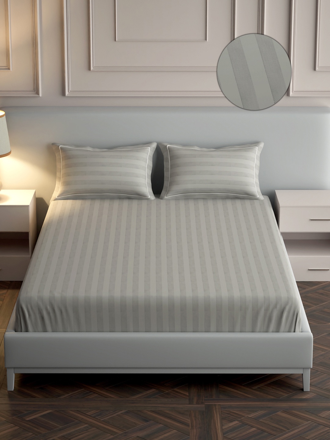 Mulberry Living Elysian Stripe 300TC Queen Size Cotton Bedsheet with 2 Pillow Covers, Grey
Mulberry Living Elysian Stripe 300TC Queen Size Cotton Bedsheet with 2 Pillow Covers, Grey