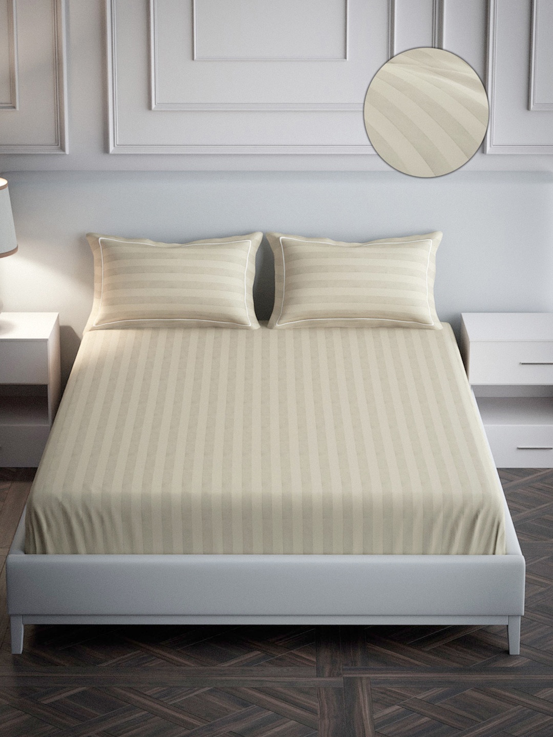 Mulberry Living Elysian Stripes 300TC Queen Size 100%Cotton Bedsheet with 2 Pillows Covers, Beige
Mulberry Living Elysian Stripes 300TC Queen Size 100%Cotton Bedsheet with 2 Pillows Covers, Beige