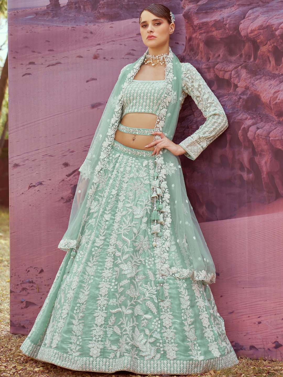 panchhi Embellished Beads & Stones Semi-Stitched Lehenga & Unstitched Blouse With Dupatta, Sea green
panchhi Embellished Beads & Stones Semi-Stitched Lehenga & Unstitched Blouse With Dupatta, Sea green
