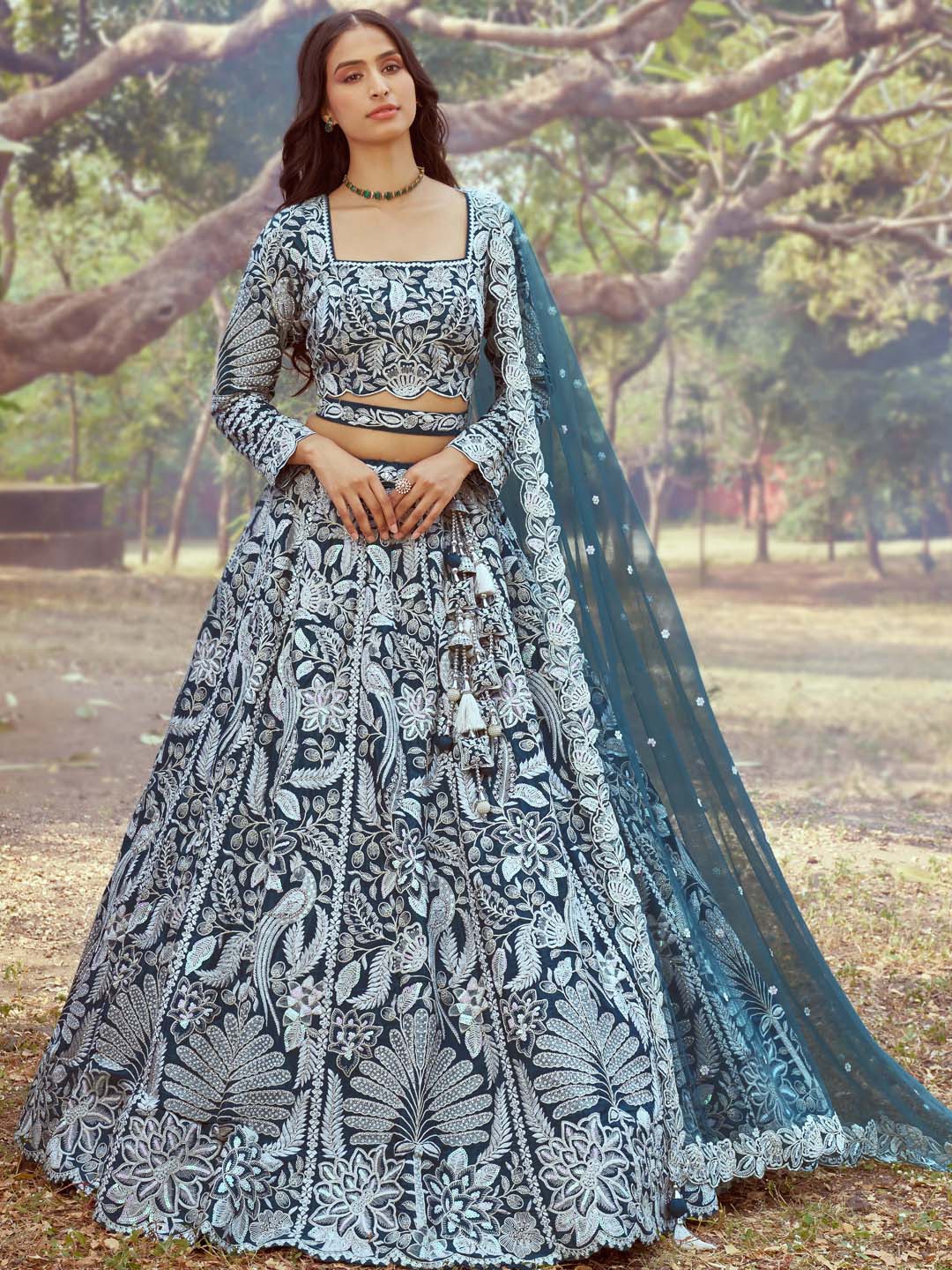 panchhi Embroidered Satin Semi-Stitched Lehenga & Unstitched Blouse With Dupatta, Teal
panchhi Embroidered Satin Semi-Stitched Lehenga & Unstitched Blouse With Dupatta, Teal