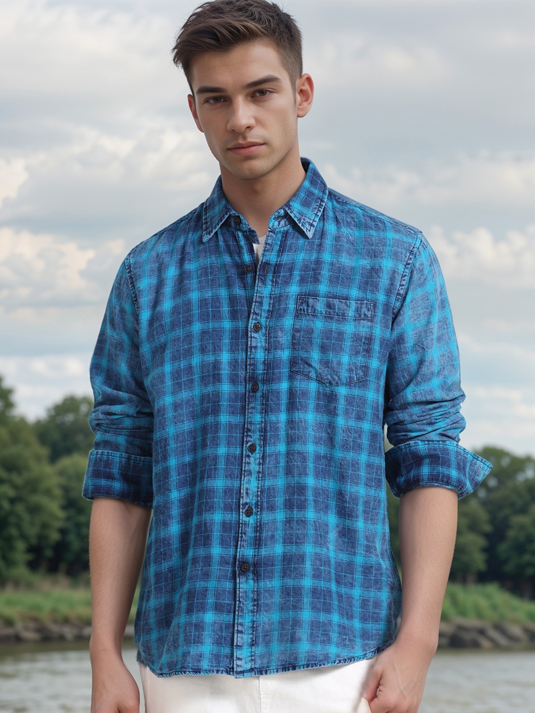 SILISOUL Men Classic Spread Collar Tartan Checked Denim Casual Shirt, Navy blue
SILISOUL Men Classic Spread Collar Tartan Checked Denim Casual Shirt, Navy blue