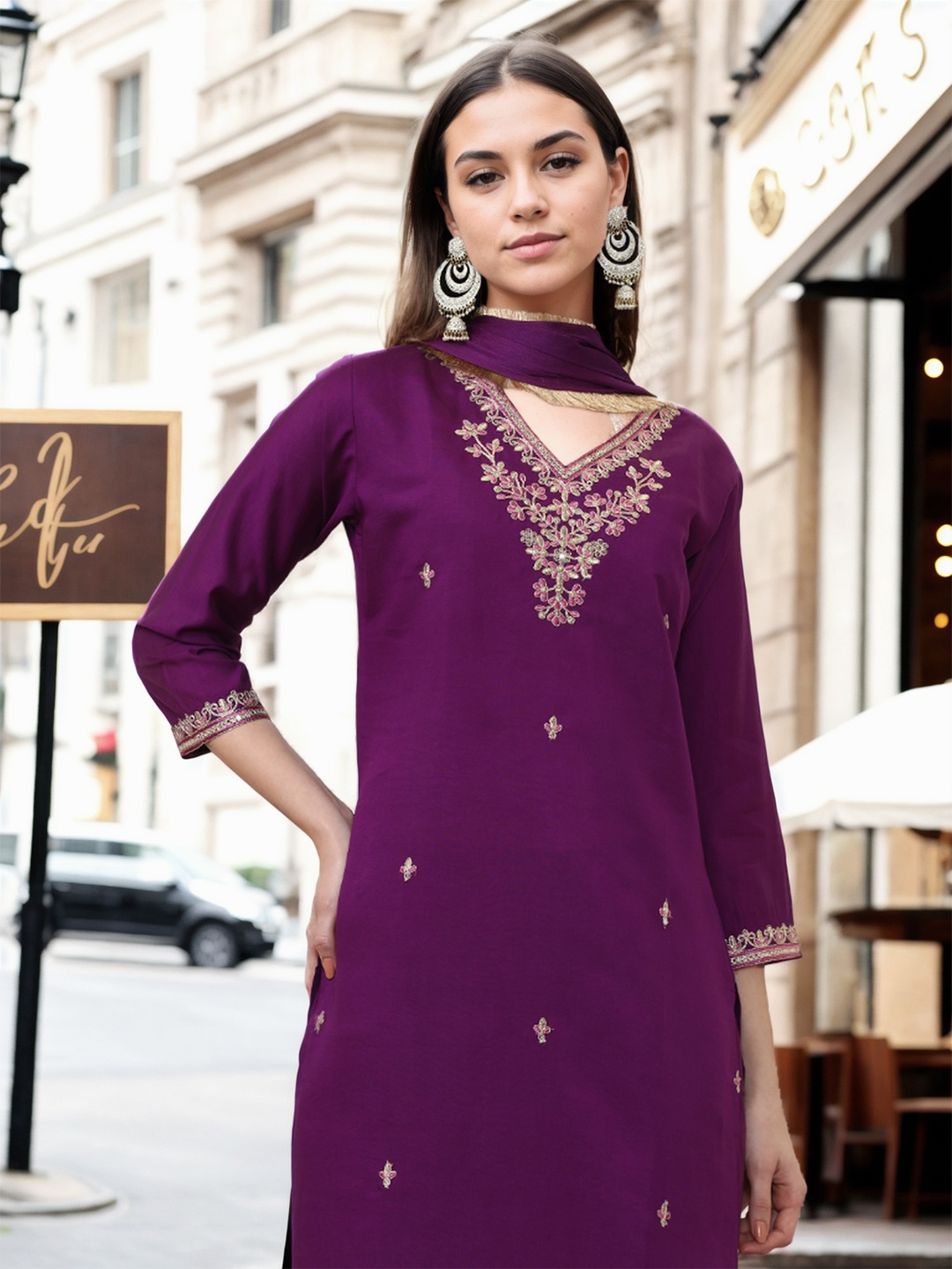 Jaipur Kurti Women Ethnic Motifs Embroidered Regular Kurta with Trousers & With Dupatta, Purple
Jaipur Kurti Women Ethnic Motifs Embroidered Regular Kurta with Trousers & With Dupatta, Purple