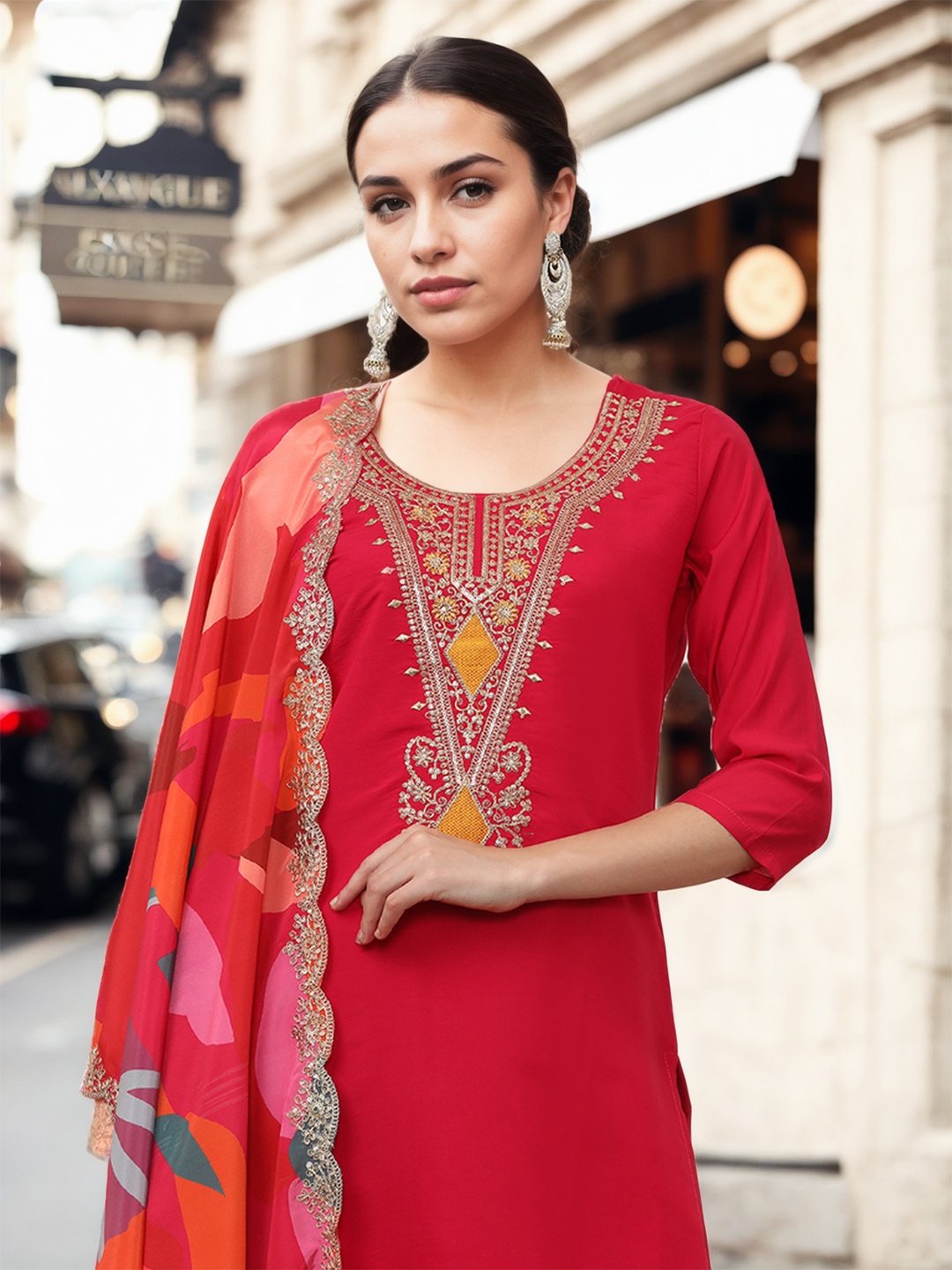 Jaipur Kurti Women Ethnic Motifs Embroidered Regular Thread Work Kurta with Trousers & With Dupatta, Pink
Jaipur Kurti Women Ethnic Motifs Embroidered Regular Thread Work Kurta with Trousers & With Dupatta, Pink