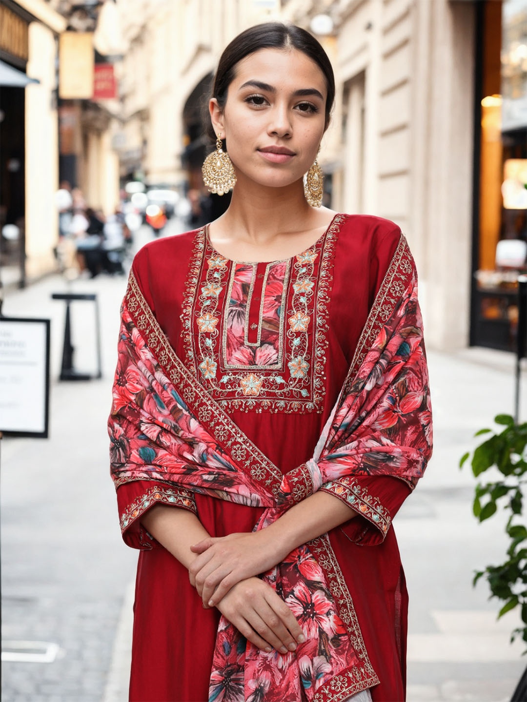 Jaipur Kurti Women Floral Embroidered Regular Kurta with Trousers & With Dupatta, Maroon
Jaipur Kurti Women Floral Embroidered Regular Kurta with Trousers & With Dupatta, Maroon