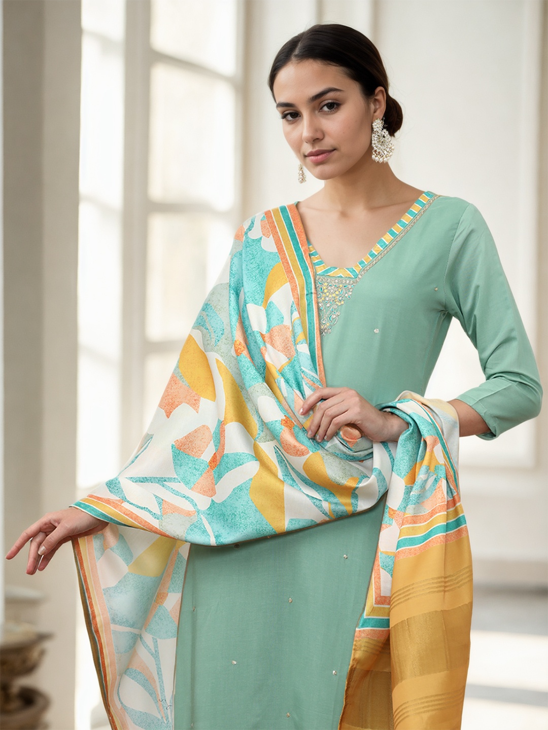 Jaipur Kurti Women Ethnic Motifs Embroidered Regular Gotta Patti Kurta with Trousers & With Dupatta, Turquoise blue
Jaipur Kurti Women Ethnic Motifs Embroidered Regular Gotta Patti Kurta with Trousers & With Dupatta, Turquoise blue