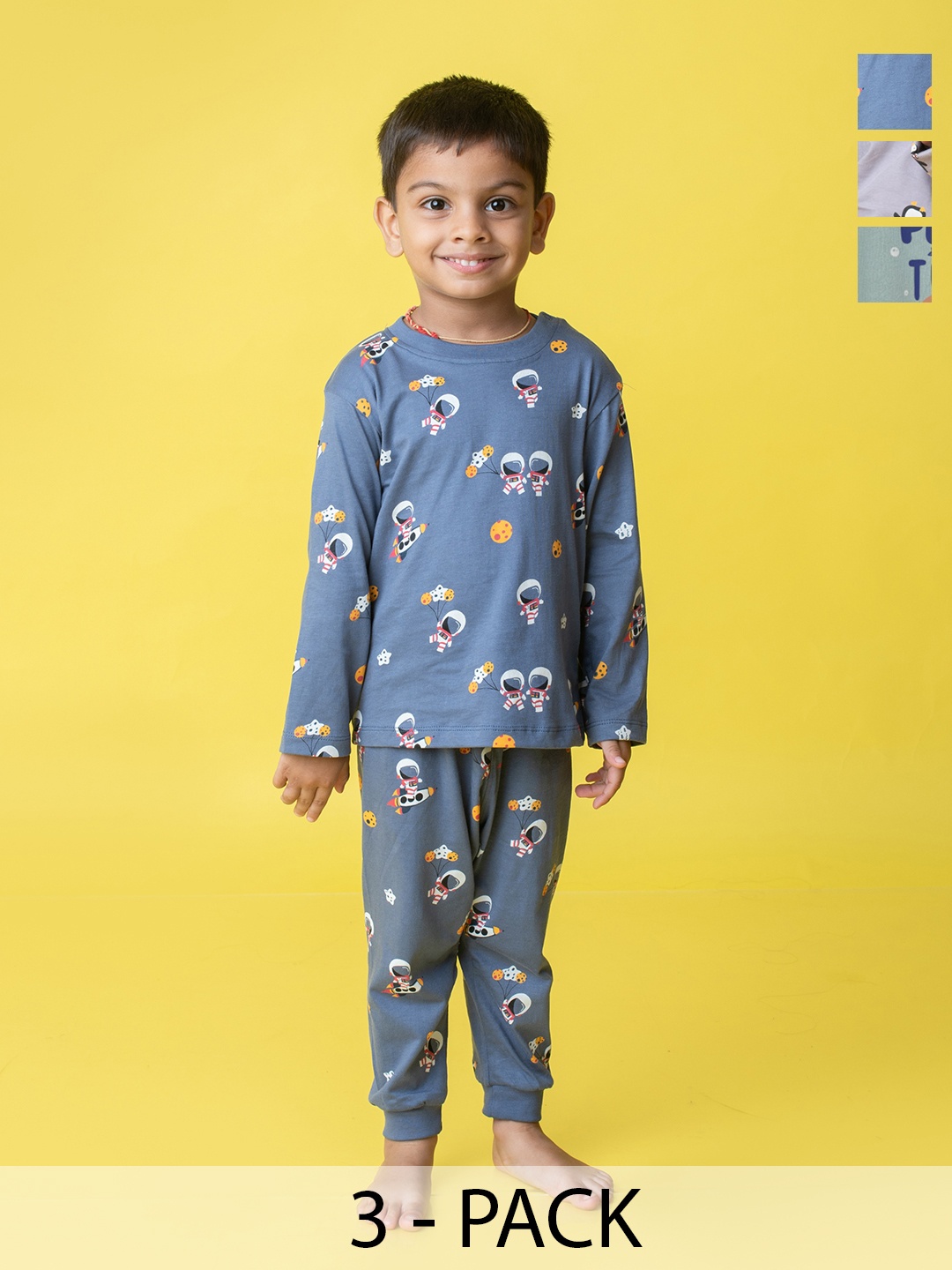 Orange Sugar Kids Pack of 3 Pant Play, Penguin & Space Printed Pure Cotton Night suits, Grey
Orange Sugar Kids Pack of 3 Pant Play, Penguin & Space Printed Pure Cotton Night suits, Grey