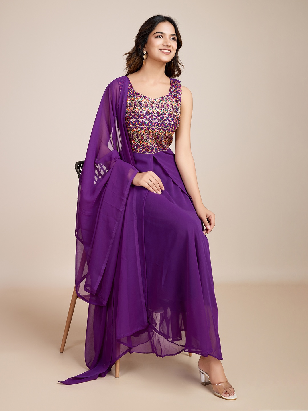 AKSHARAM Women Ethnic Motifs Embroidered Regular Sequinned Kurta with Palazzos, Purple
AKSHARAM Women Ethnic Motifs Embroidered Regular Sequinned Kurta with Palazzos, Purple