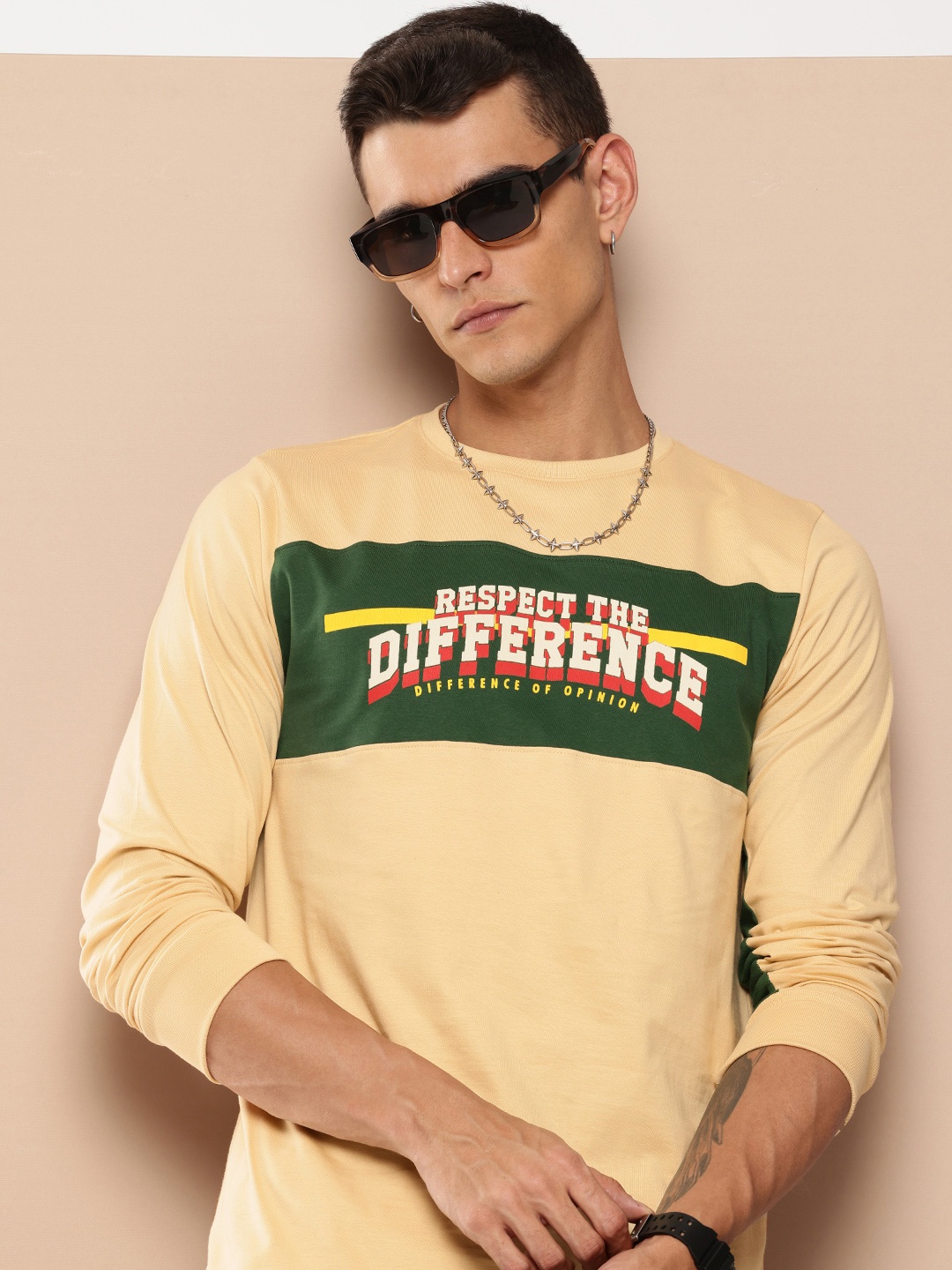 Difference of Opinion Long Sleeve Colourblocked Typography Printed Pure Cotton T-shirt, Beige
Difference of Opinion Long Sleeve Colourblocked Typography Printed Pure Cotton T-shirt, Beige