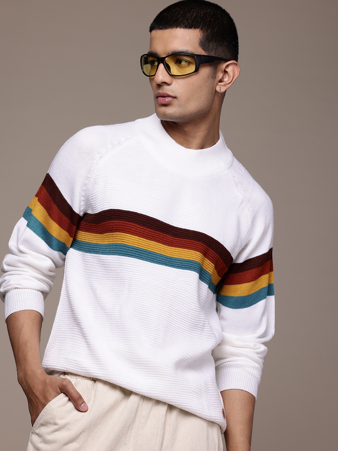 The Roadster Lifestyle Co. Textured Raglan Sleeve Pullover with Striped Detail, White
The Roadster Lifestyle Co. Textured Raglan Sleeve Pullover with Striped Detail, White