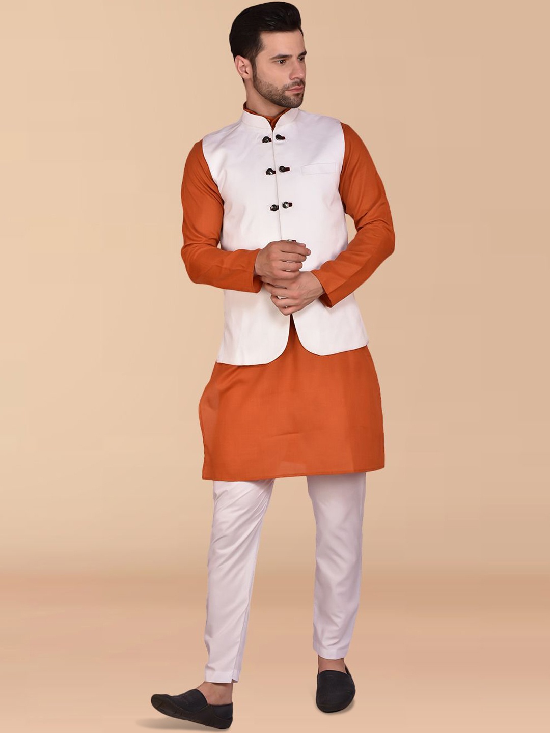 PRINTINDIA Mandarin Collar Pure Cotton Straight Kurta With Trousers & Nehru jacket, Red
PRINTINDIA Mandarin Collar Pure Cotton Straight Kurta With Trousers & Nehru jacket, Red