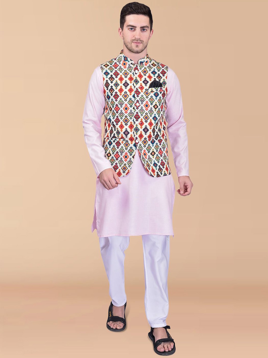 PRINTINDIA Mandarin Collar Pure Cotton Straight Kurta With Trouser & Nehru jacket, Pink
PRINTINDIA Mandarin Collar Pure Cotton Straight Kurta With Trouser & Nehru jacket, Pink