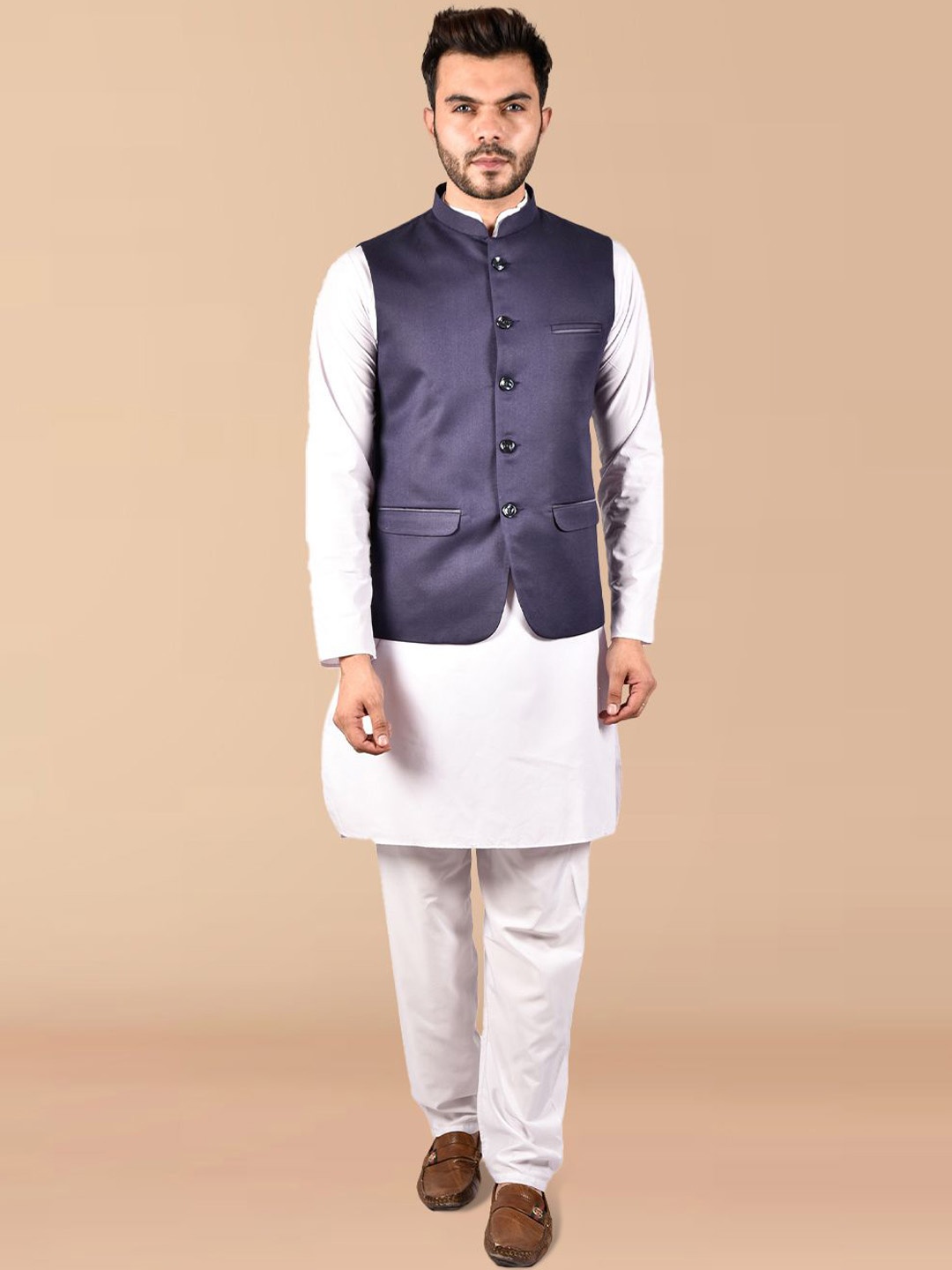 PRINTINDIA Mandarin Collar Pure Cotton Straight Kurta With Trouser & Nehru jacket, White
PRINTINDIA Mandarin Collar Pure Cotton Straight Kurta With Trouser & Nehru jacket, White