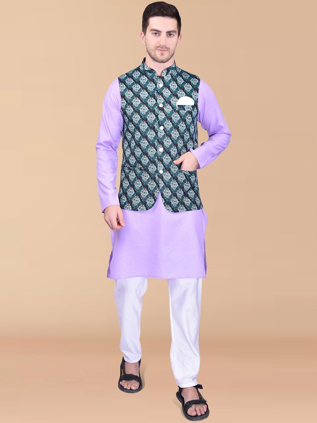 PRINTINDIA Mandarin Collar Pure Cotton Straight Kurta with Trousers & Nehru jacket, Purple
PRINTINDIA Mandarin Collar Pure Cotton Straight Kurta with Trousers & Nehru jacket, Purple