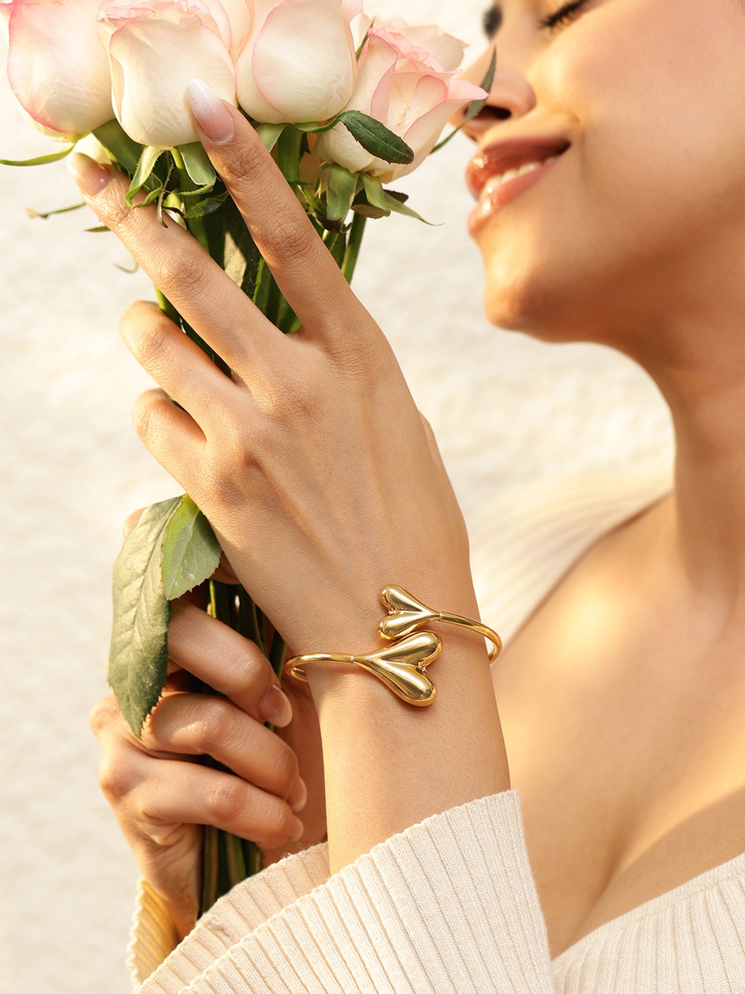Rubans Voguish 18K Gold Plated Stainless Steel Tarnish-Free Demi-Fine Heart Cuff Bracelet
Rubans Voguish 18K Gold Plated Stainless Steel Tarnish-Free Demi-Fine Heart Cuff Bracelet