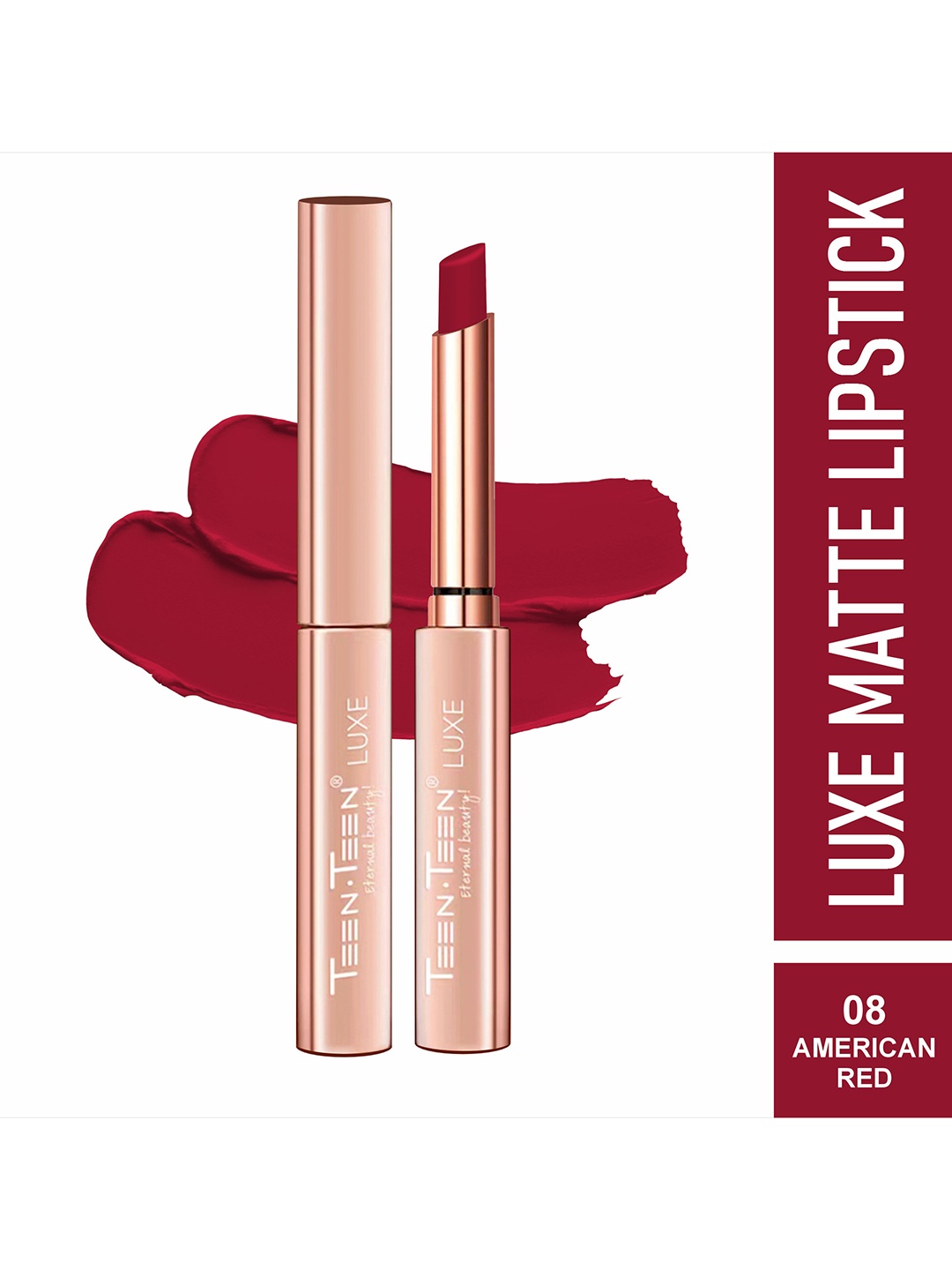 TEEN TEEN COSMETICS Luxe Matte Non Transfer Long Lasting Lipstick - 1 g - American-Red 08
TEEN TEEN COSMETICS Luxe Matte Non Transfer Long Lasting Lipstick - 1 g - American-Red 08