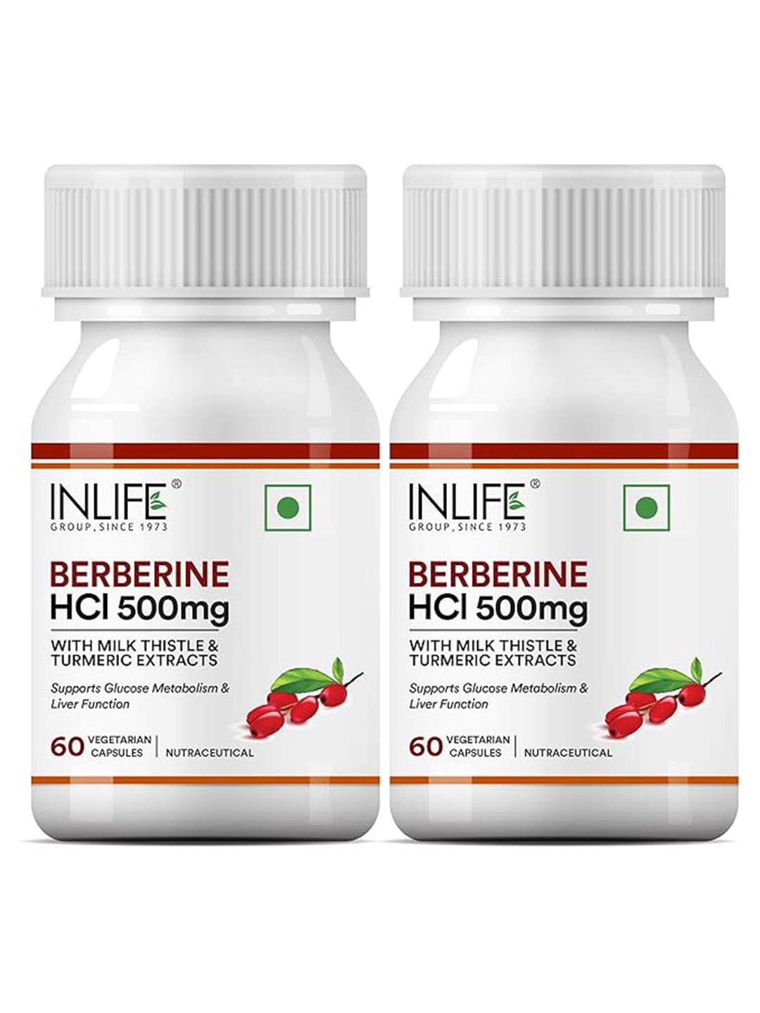 INLIFE Set Of 2 Berberine HCL 500mg Capsules With Milk Thistle & Turmeric - 60 Capsules, White
INLIFE Set Of 2 Berberine HCL 500mg Capsules With Milk Thistle & Turmeric - 60 Capsules, White