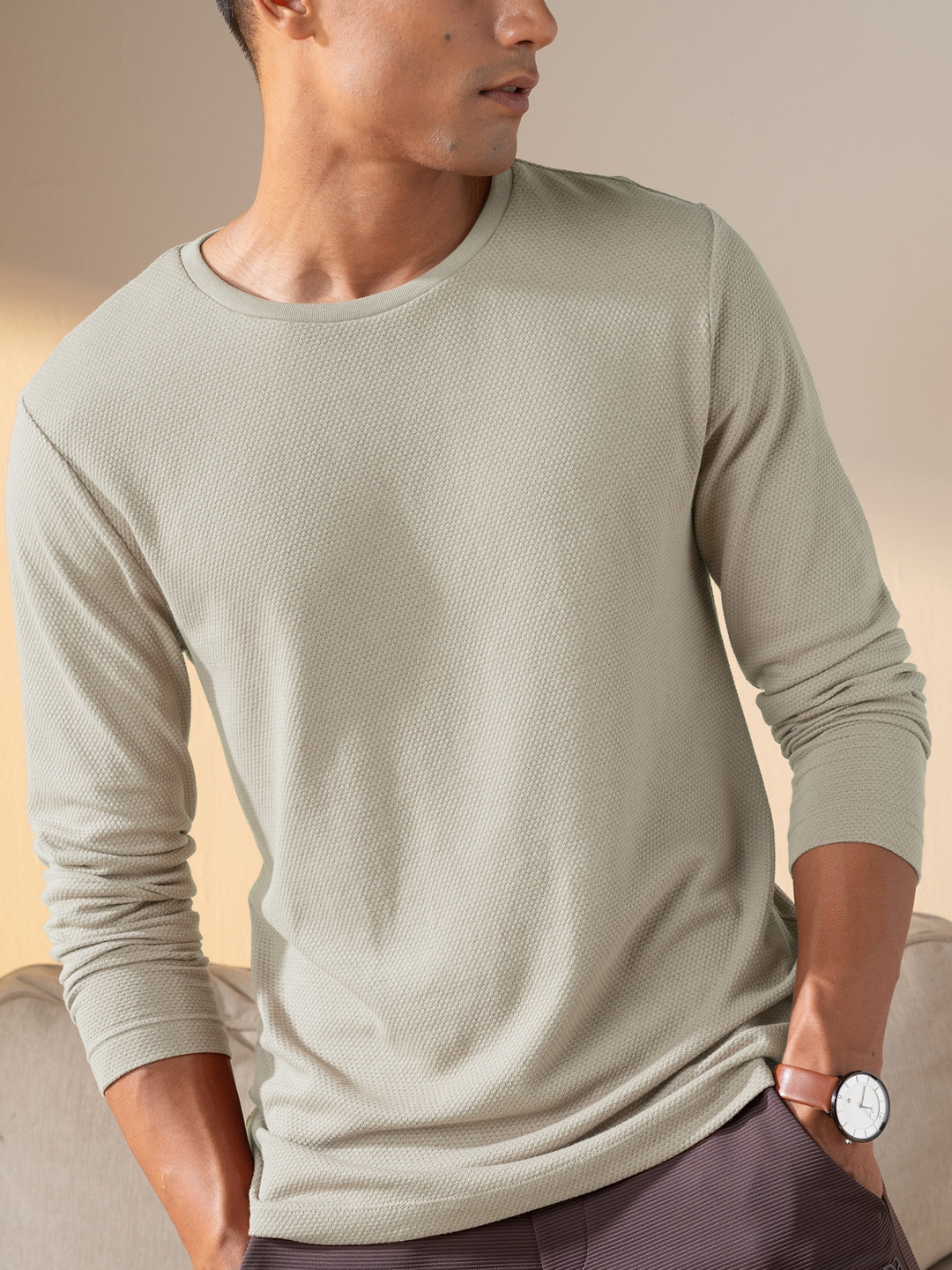 DAMENSCH Statement Popcorn Textured Crew Neck Full Sleeves Casual T Shirt, Beige
DAMENSCH Statement Popcorn Textured Crew Neck Full Sleeves Casual T Shirt, Beige