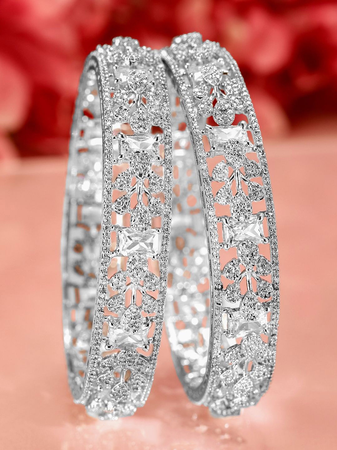 Rubans Set of 2, Rhodium-Plated Cubic Zirconia Studded Handcrafted Bangles, Silver
Rubans Set of 2, Rhodium-Plated Cubic Zirconia Studded Handcrafted Bangles, Silver
