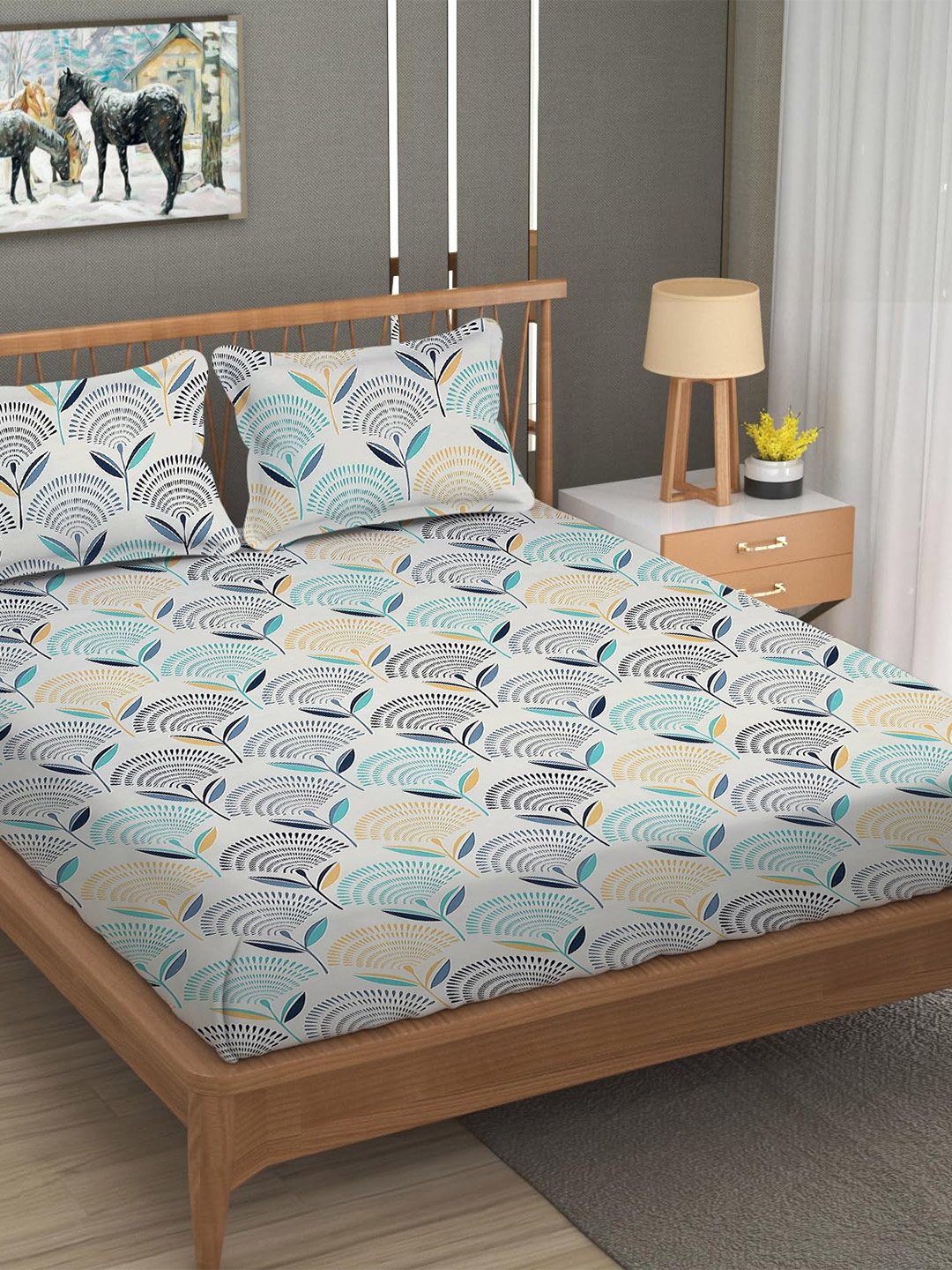 YaAkholic Cream-Coloured & Green Floral 210 TC King Fitted Bedsheet Set- 1.9 M x 1.8 M
YaAkholic Cream-Coloured & Green Floral 210 TC King Fitted Bedsheet Set- 1.9 M x 1.8 M