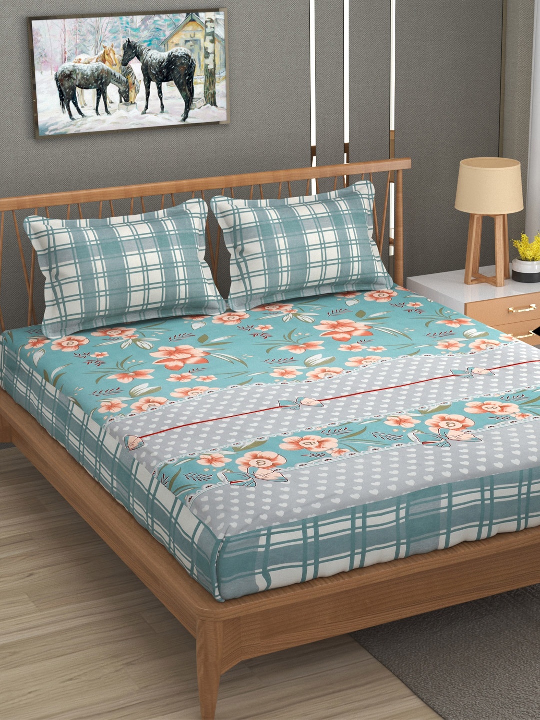 YaAkholic Blue & Pink Floral 210 TC King Fitted Waterproof Bedsheet Set- 1.9 M x 1.8 M
YaAkholic Blue & Pink Floral 210 TC King Fitted Waterproof Bedsheet Set- 1.9 M x 1.8 M