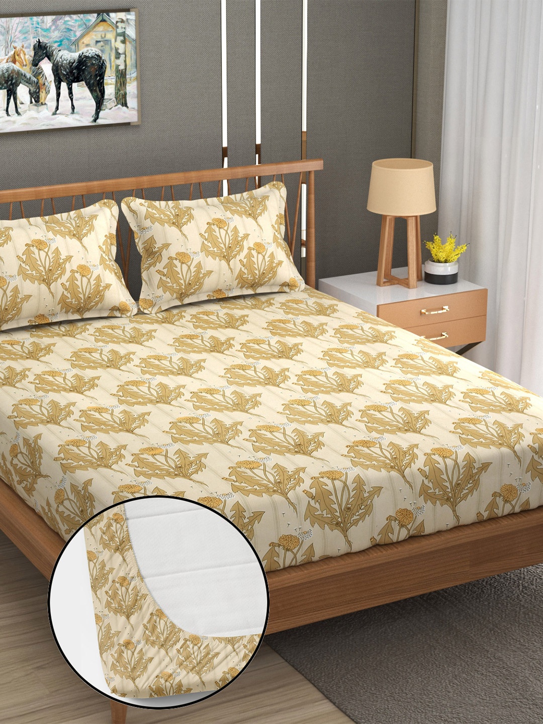 YaAkholic Beige & White Floral 210 TC King Fitted Waterproof Bedsheet Set- 1.9 M x 1.8 M
YaAkholic Beige & White Floral 210 TC King Fitted Waterproof Bedsheet Set- 1.9 M x 1.8 M