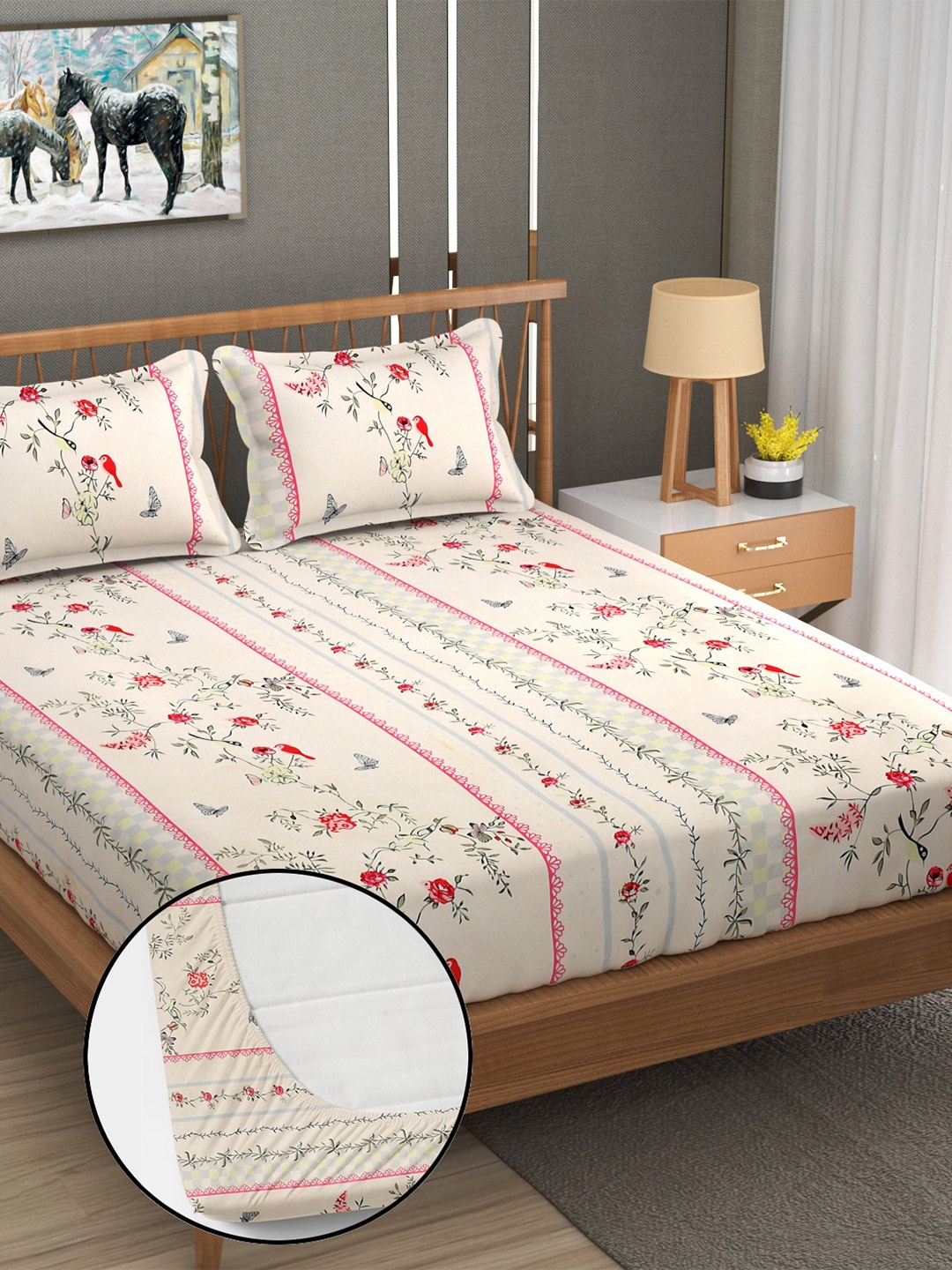 YaAkholic Pink & Green Floral 210 TC King Fitted Waterproof Bedsheet Set- 1.9 M x 1.8 M
YaAkholic Pink & Green Floral 210 TC King Fitted Waterproof Bedsheet Set- 1.9 M x 1.8 M