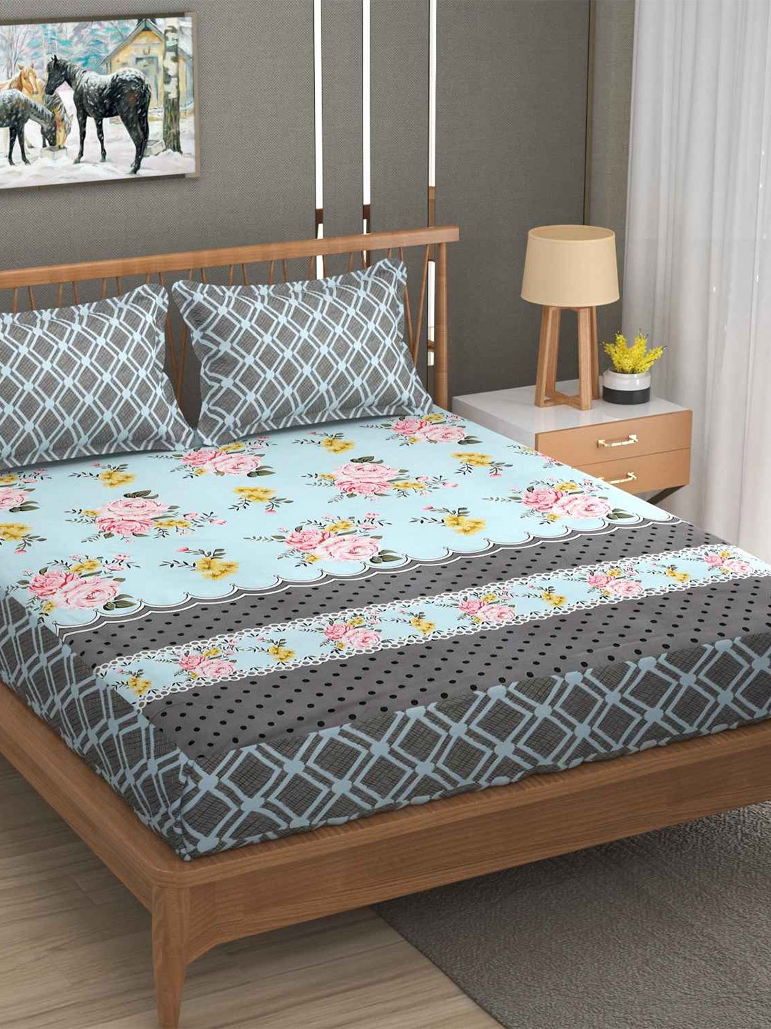 YaAkholic Blue & Pink Floral 210 TC King Fitted Waterproof Bedsheet Set- 1.9 M x 1.8 M
YaAkholic Blue & Pink Floral 210 TC King Fitted Waterproof Bedsheet Set- 1.9 M x 1.8 M
