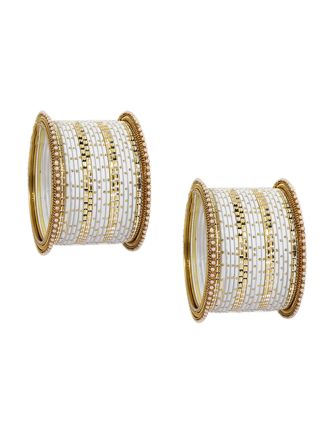 ZULKA Set of 34 Traditional Zircon Diamond Stone & Pearls Studded Metal Bangles, White
ZULKA Set of 34 Traditional Zircon Diamond Stone & Pearls Studded Metal Bangles, White