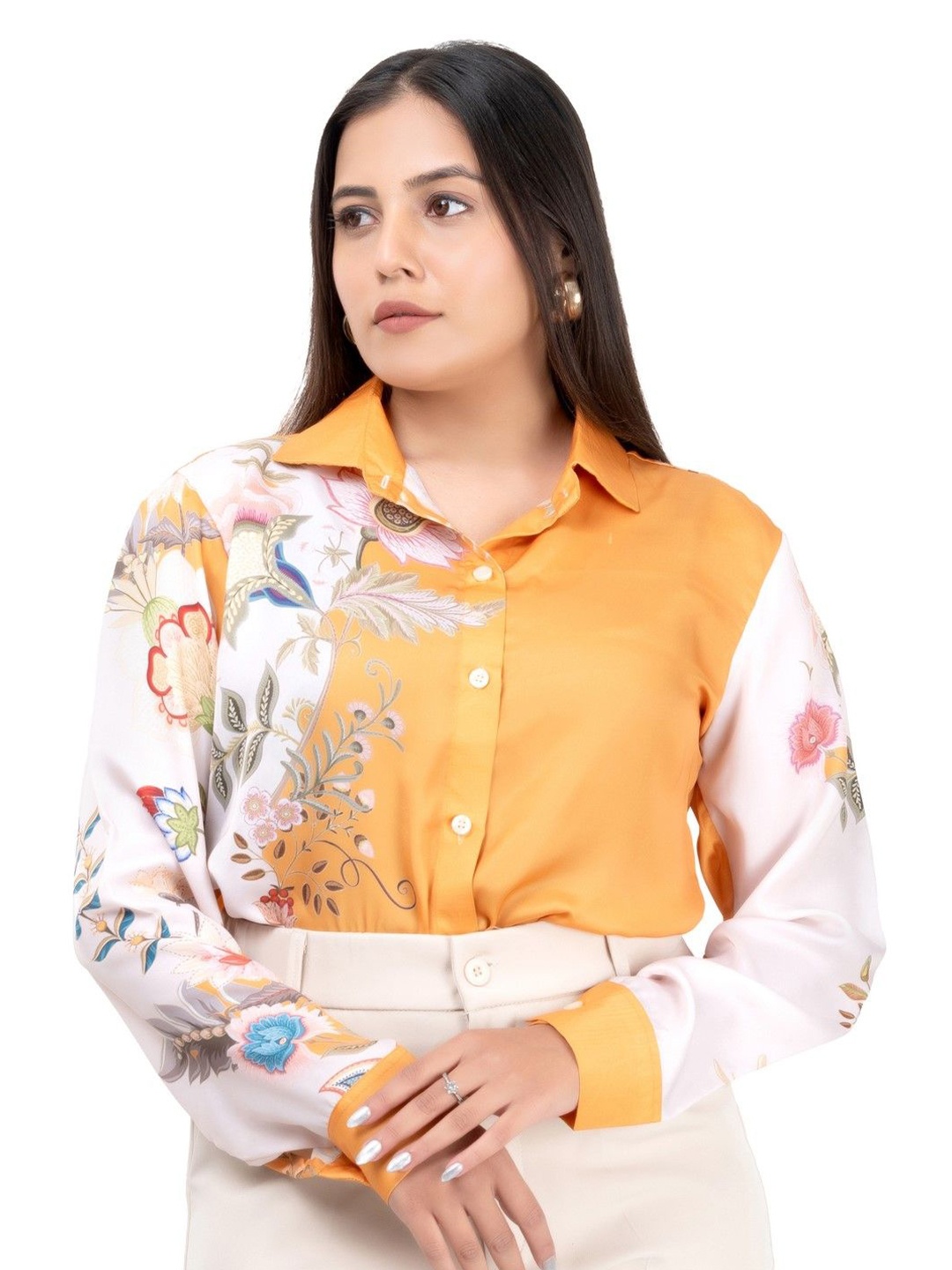 MatterBlue Women Comfort Spread Collar Floral Printed Satin Relaxed Fit Casual Shirt, Yellow
MatterBlue Women Comfort Spread Collar Floral Printed Satin Relaxed Fit Casual Shirt, Yellow