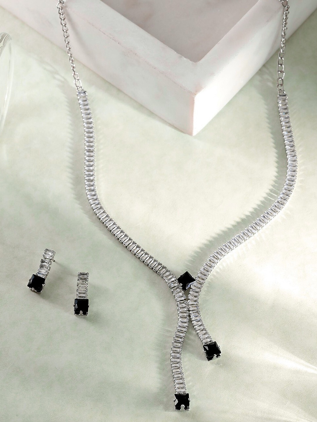 ORANGENYSHA Rhodium Plated Crystals & AD Gemstone Studded Jewellery Set, Silver
ORANGENYSHA Rhodium Plated Crystals & AD Gemstone Studded Jewellery Set, Silver