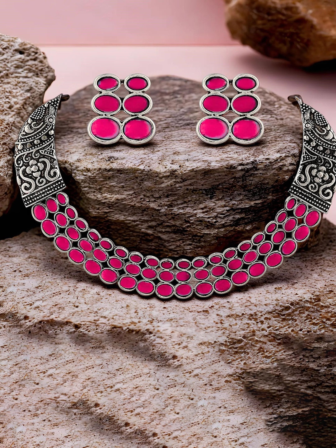 ORANGENYSHA Rhodium Plated German Silver Stone Studded Oxidised Choker Jewellery Set
ORANGENYSHA Rhodium Plated German Silver Stone Studded Oxidised Choker Jewellery Set