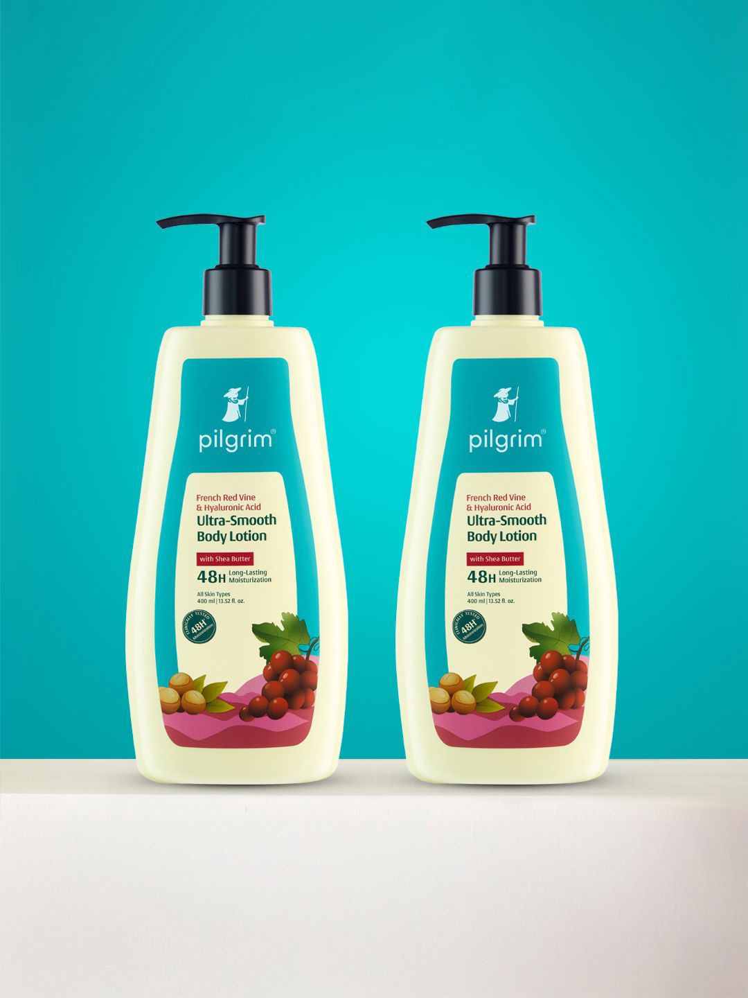 Pilgrim Set of 2 French Red Vine & Hyaluronic Acid Ultra-Smooth Body Lotion - 400 ml Each, White
Pilgrim Set of 2 French Red Vine & Hyaluronic Acid Ultra-Smooth Body Lotion - 400 ml Each, White