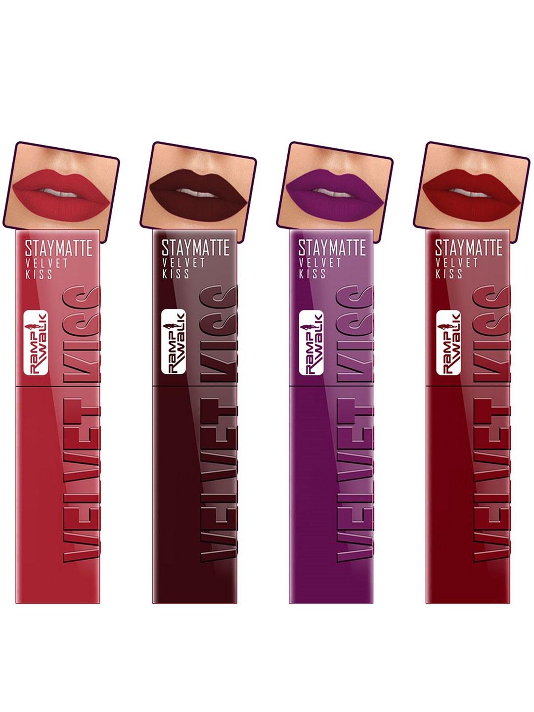 Ramp Walk Velvet Kiss Set Of 4 Matte Liquid Lipstick- 3.5 ml Each- Shade - 3 - 2 - 1 - 9, Red
Ramp Walk Velvet Kiss Set Of 4 Matte Liquid Lipstick- 3.5 ml Each- Shade - 3 - 2 - 1 - 9, Red