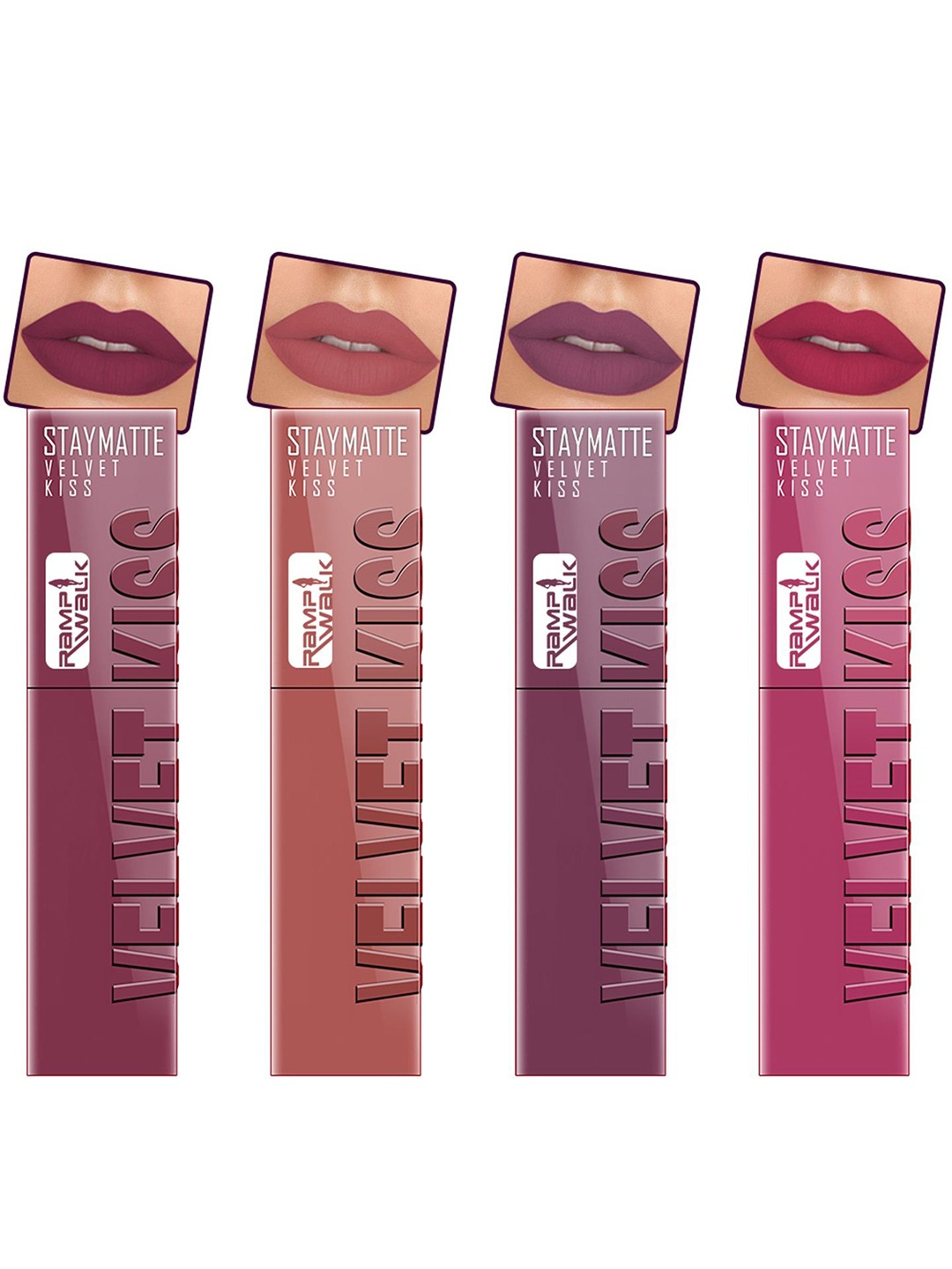 Ramp Walk Velvet Kiss Set Of 4 Matte Liquid Lipstick- 3.5 ml Each- Shade- 4 - 5 - 6 - 10, Brown
Ramp Walk Velvet Kiss Set Of 4 Matte Liquid Lipstick- 3.5 ml Each- Shade- 4 - 5 - 6 - 10, Brown