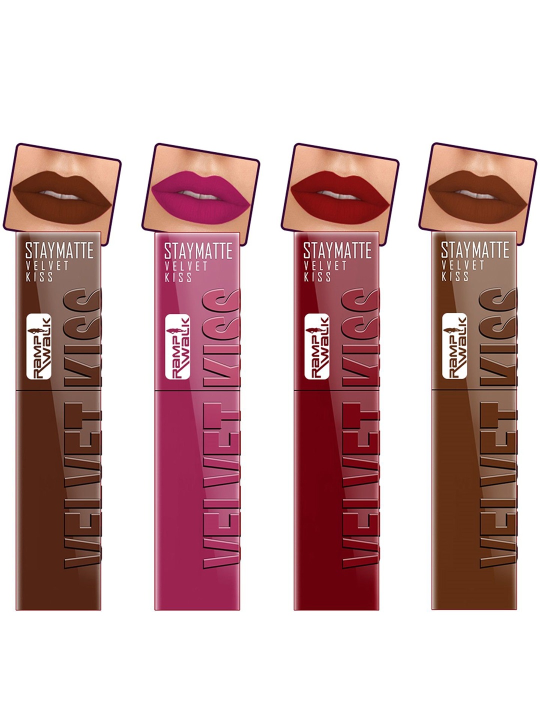Ramp Walk Velvet Kiss Set Of 4 Matte Liquid Lipstick- 3.5 ml Each - Shade- 7 - 8 - 9 - 11, Brown
Ramp Walk Velvet Kiss Set Of 4 Matte Liquid Lipstick- 3.5 ml Each - Shade- 7 - 8 - 9 - 11, Brown