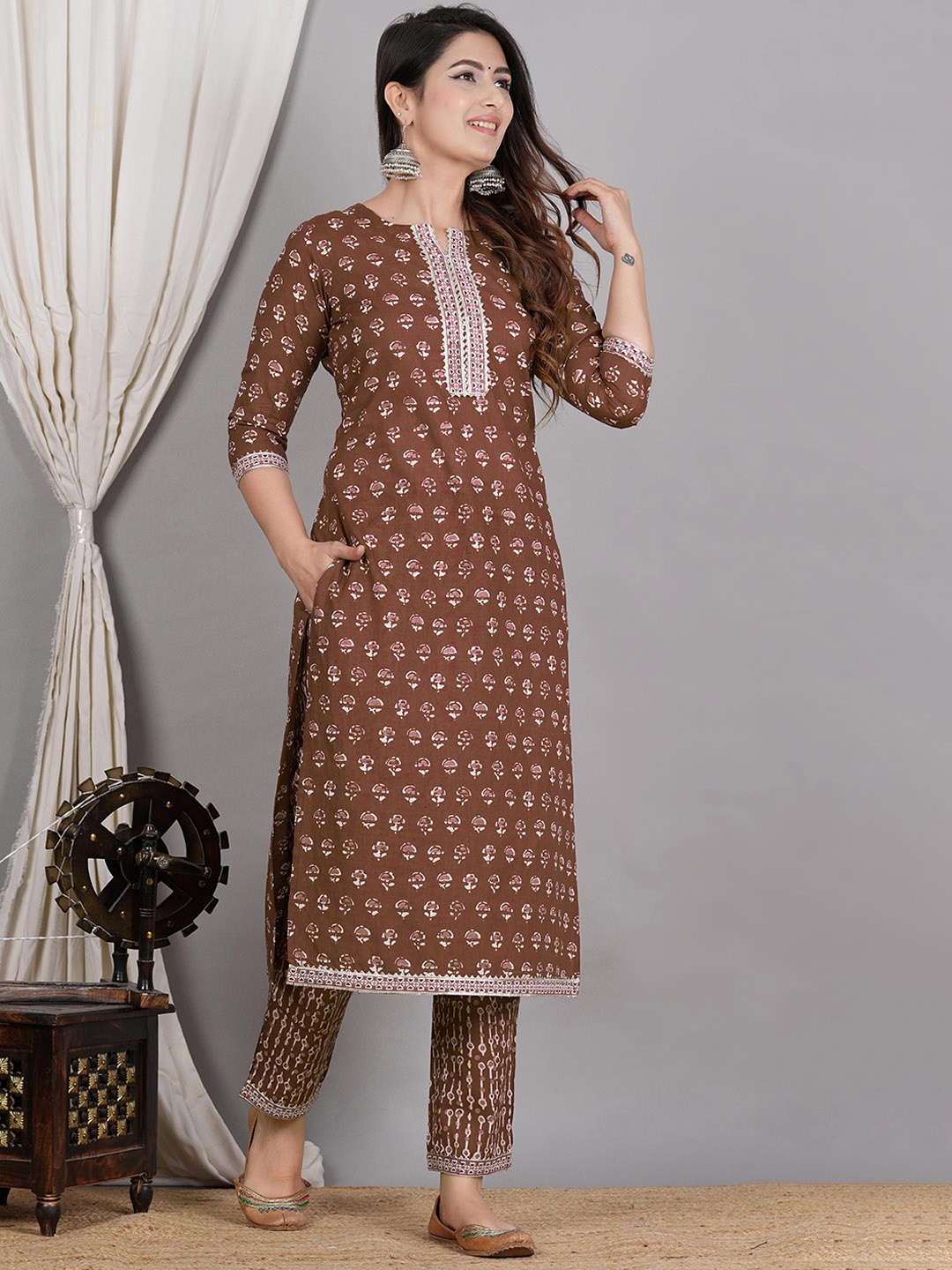 SIGNORIA Floral Printed Round Neck Regular Pure Cotton Straight Kurta With Trouser, Brown
SIGNORIA Floral Printed Round Neck Regular Pure Cotton Straight Kurta With Trouser, Brown