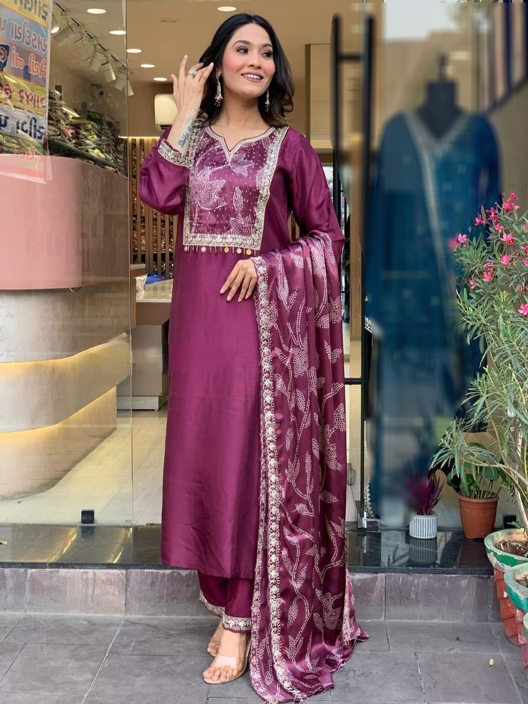 SHIJILA Floral Yoke Design Regular Thread Work Straight Kurta With Trouser With Dupatta, Lavender
SHIJILA Floral Yoke Design Regular Thread Work Straight Kurta With Trouser With Dupatta, Lavender
